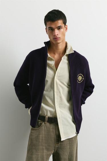 Embroidered zip cardigan — Dark blue 2
