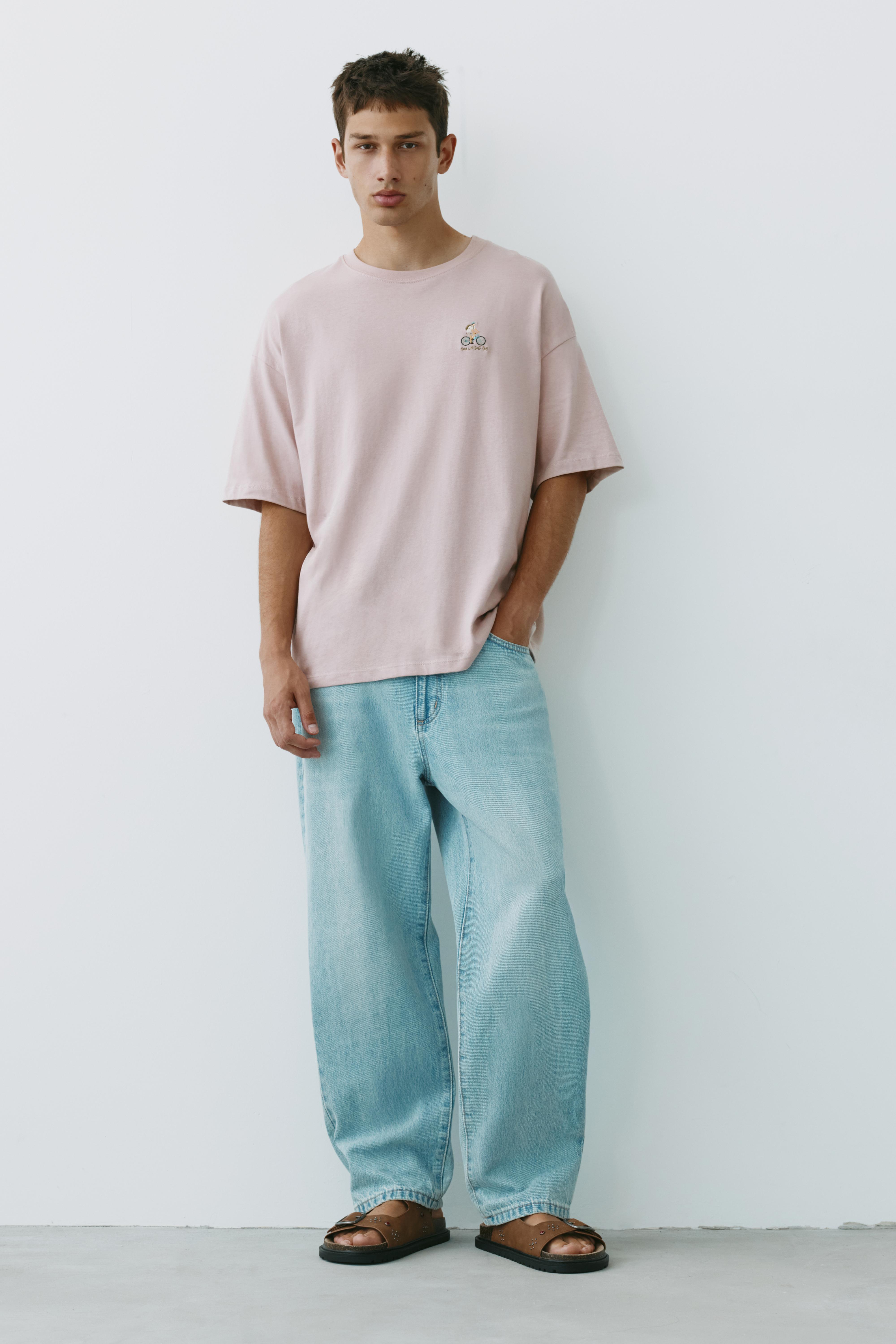 Relaxed fit bicycle embroidery T-shirt — Pale lilac
