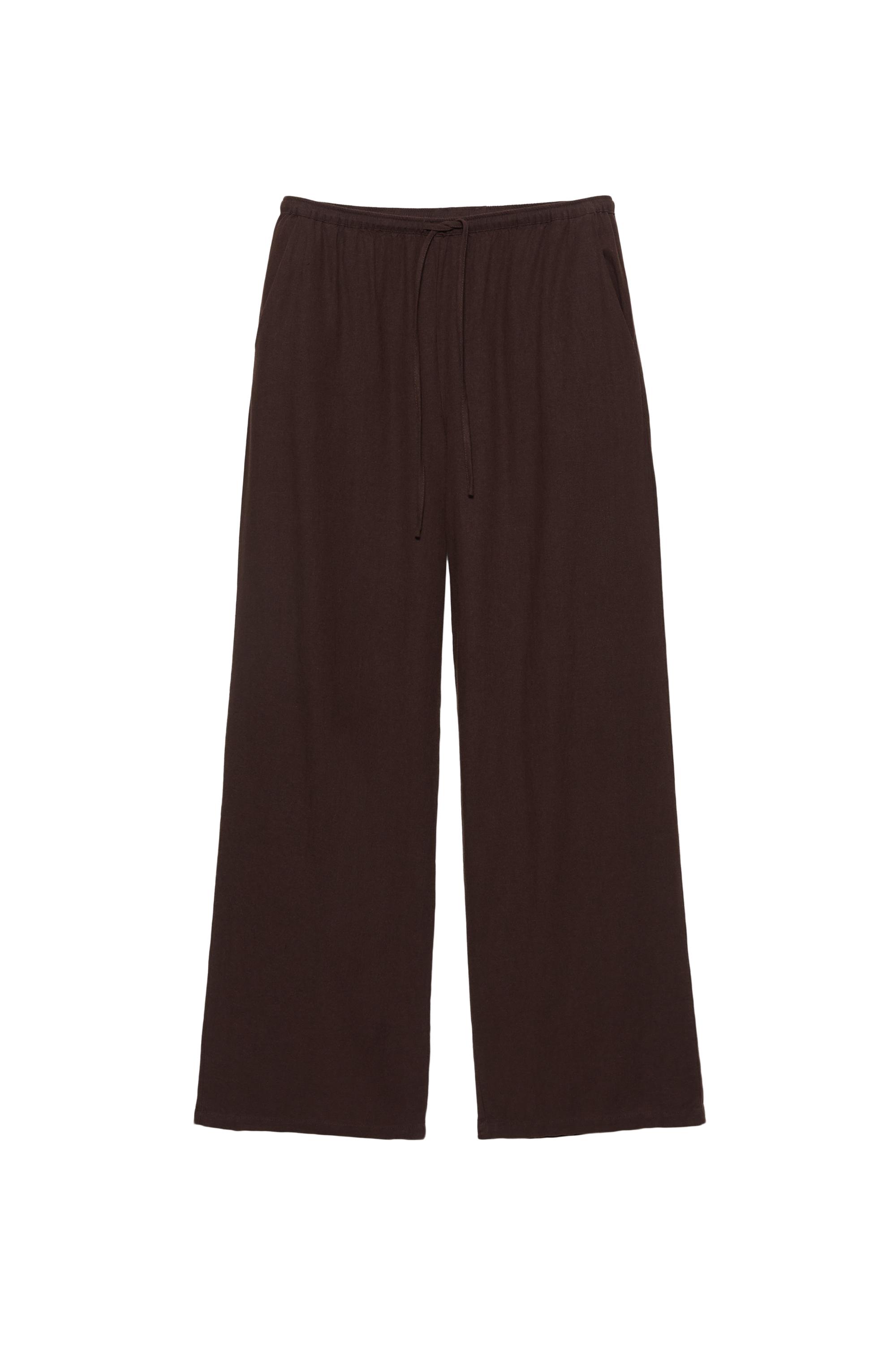 Ketenli dökümlü pantolon - Görsel 16