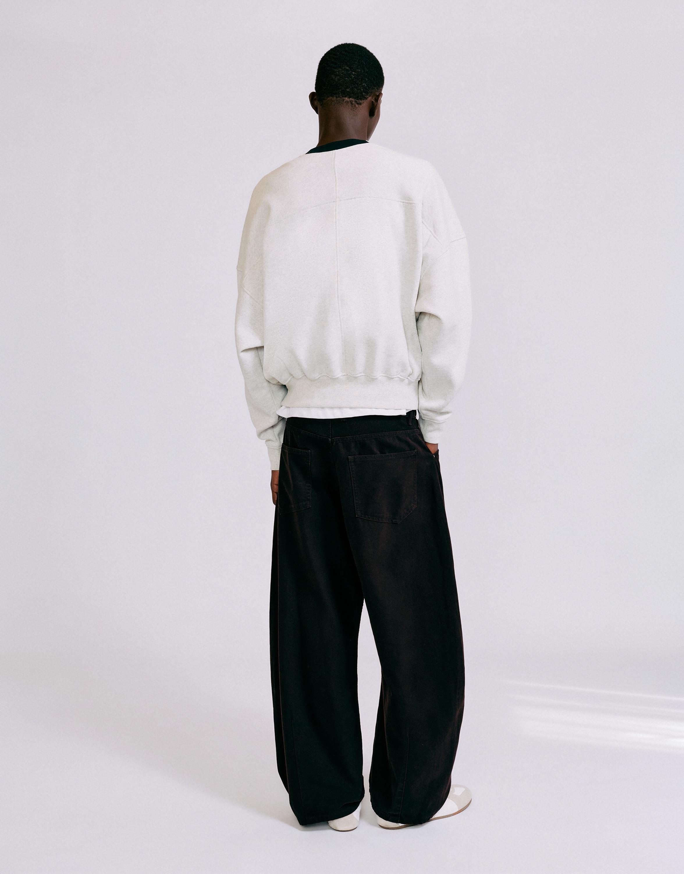 Contrast rib round neck sweatshirt — Grey marl