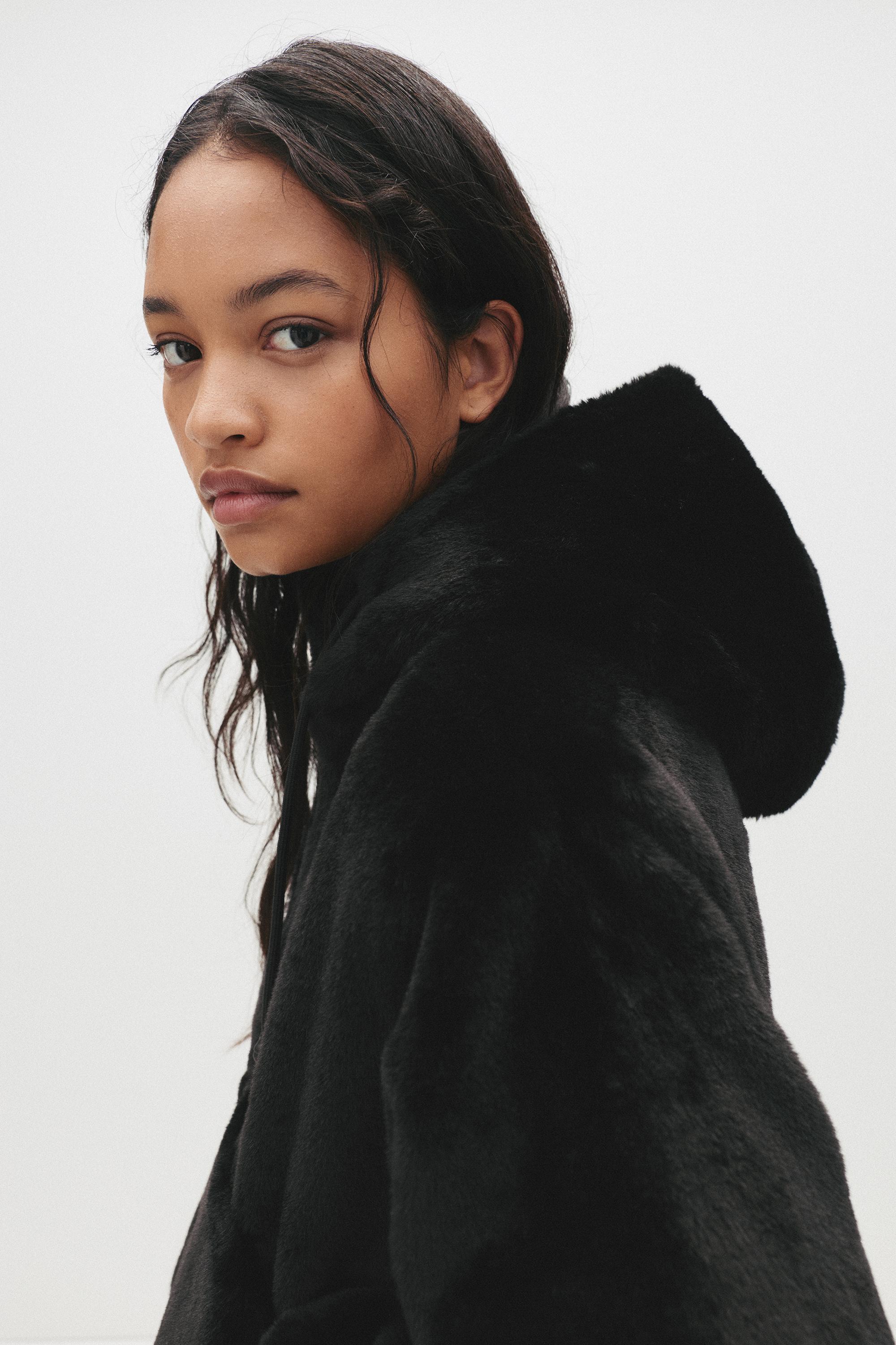 Kapüşonlu suni kürk ceket - Görsel 68