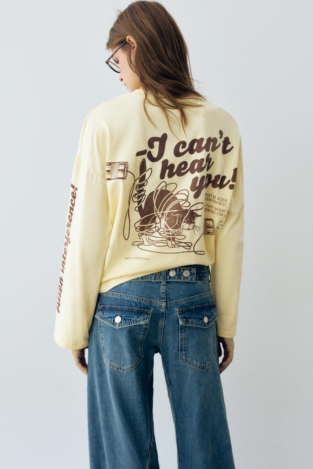 Long sleeve cat T-shirt — Butter