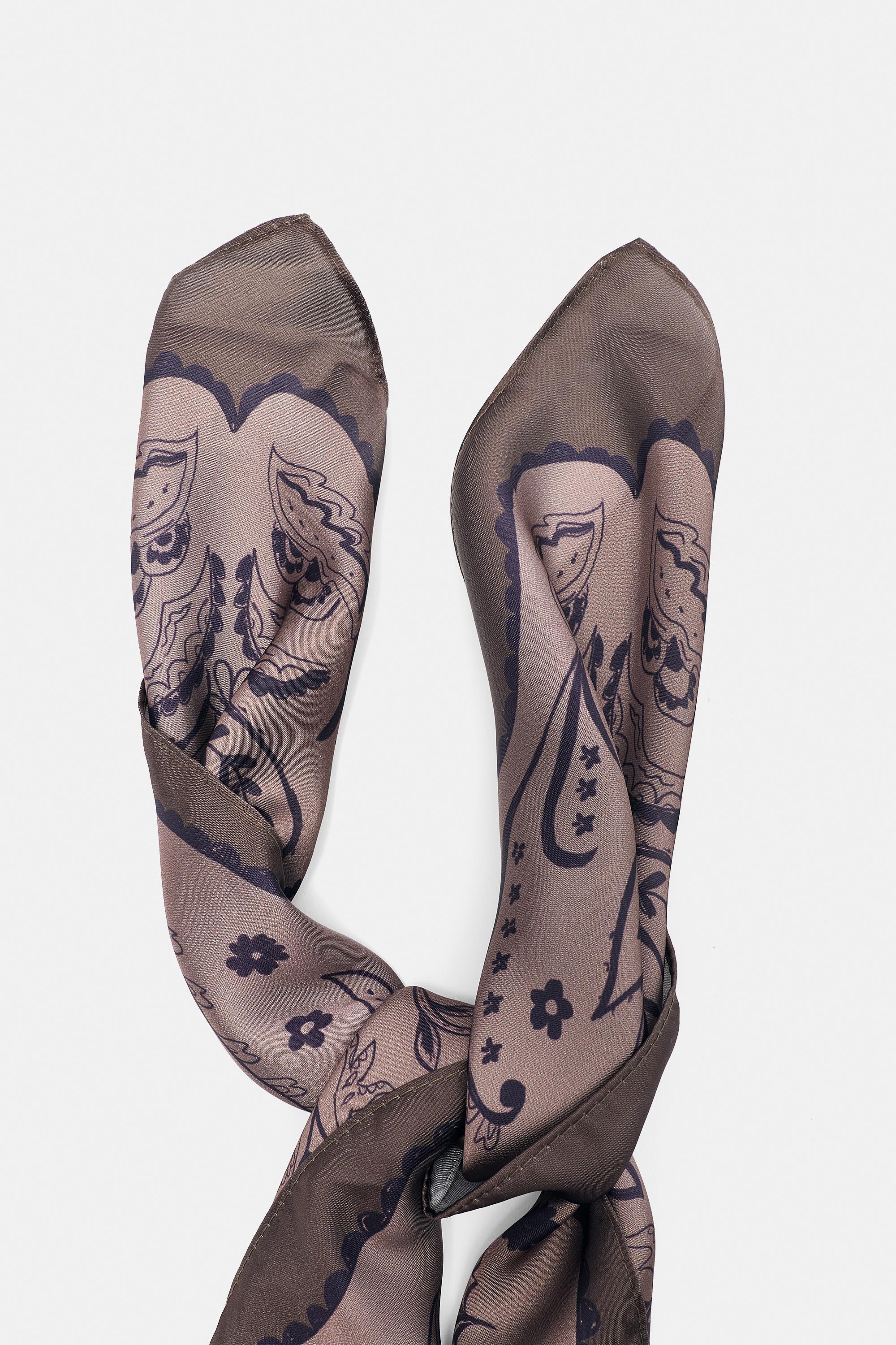 Satin floral scarf — Brown
