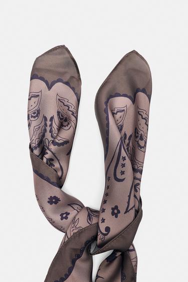 Satin floral scarf — Brown 4