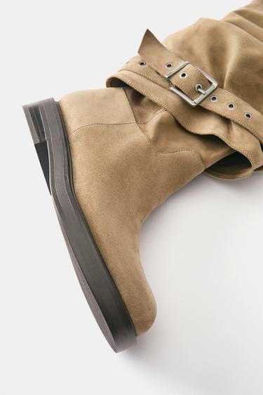 Flat footed leggings boots with buckle — Brown 5