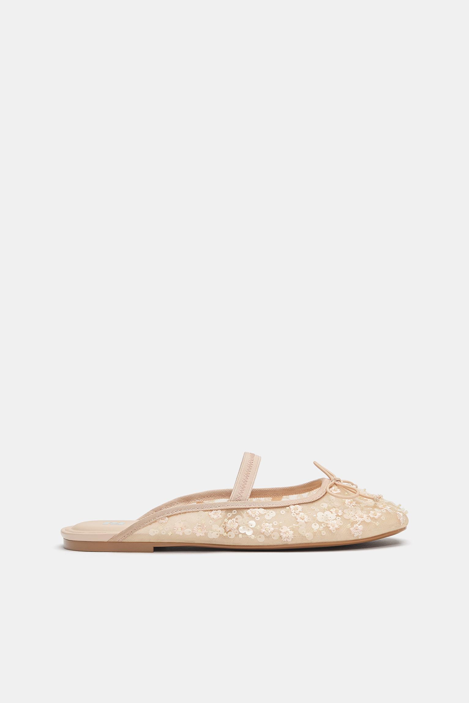 Embellished mule ballet flats — Nude