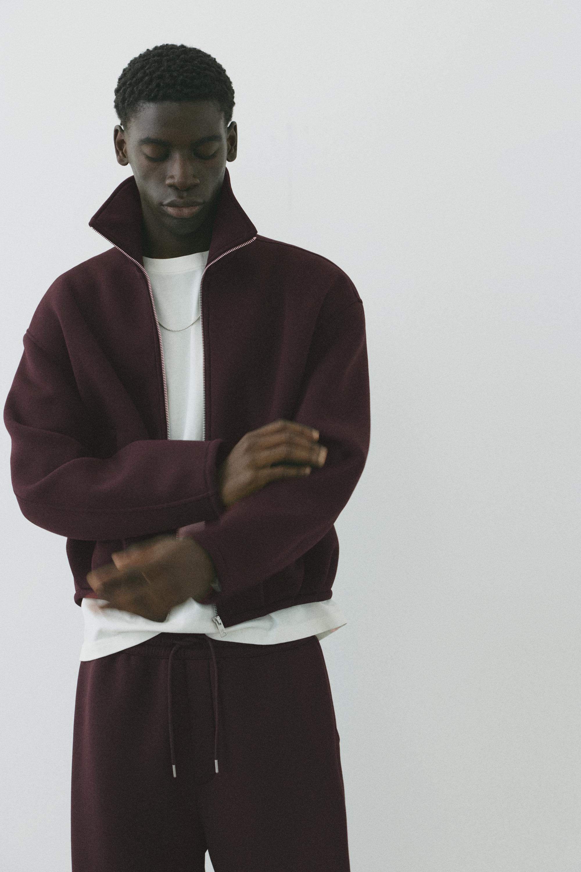 Neoprene-effect zip-up jacket — Brown