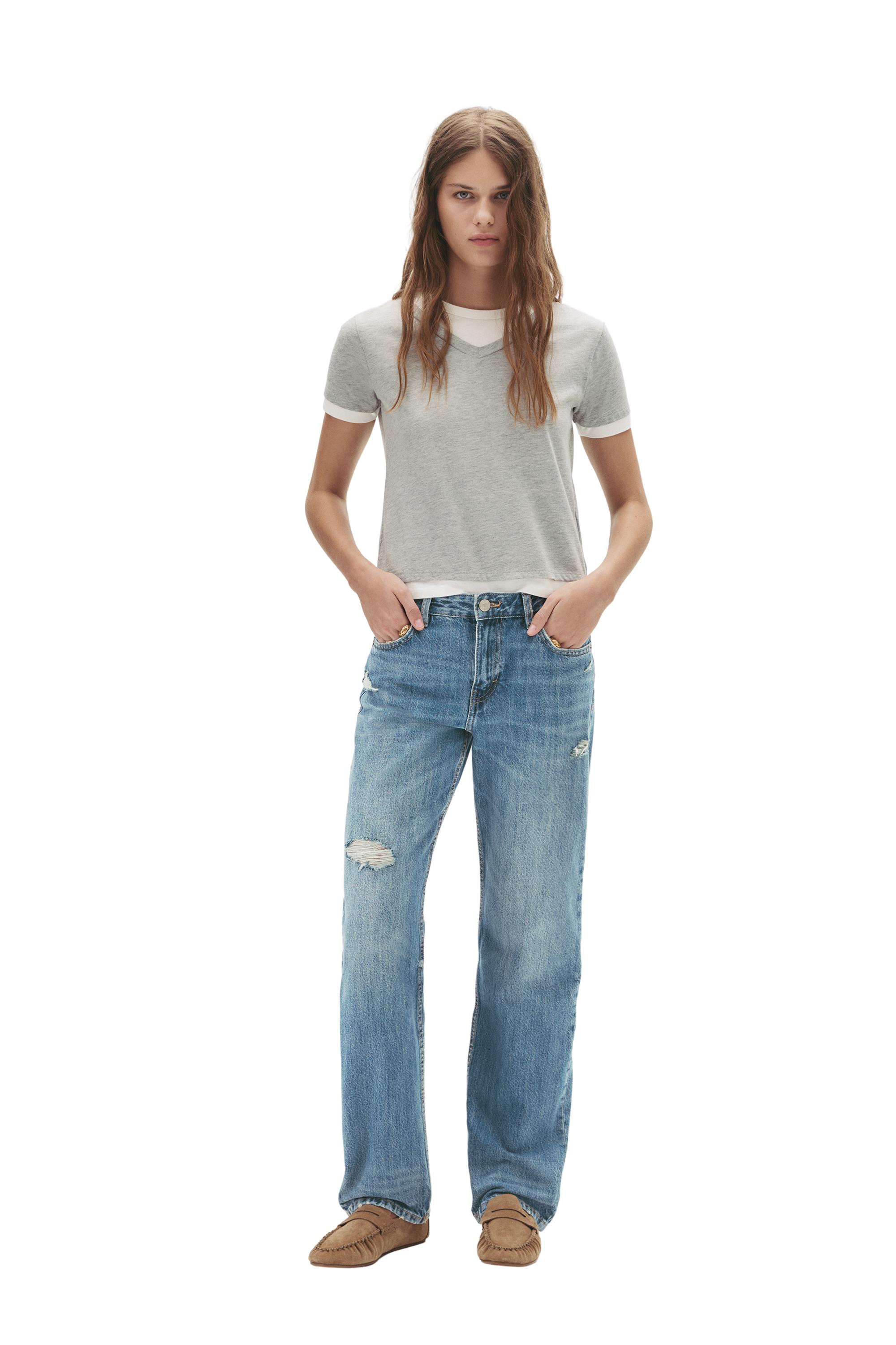 Mid-waist straight-leg jeans — Grey blue