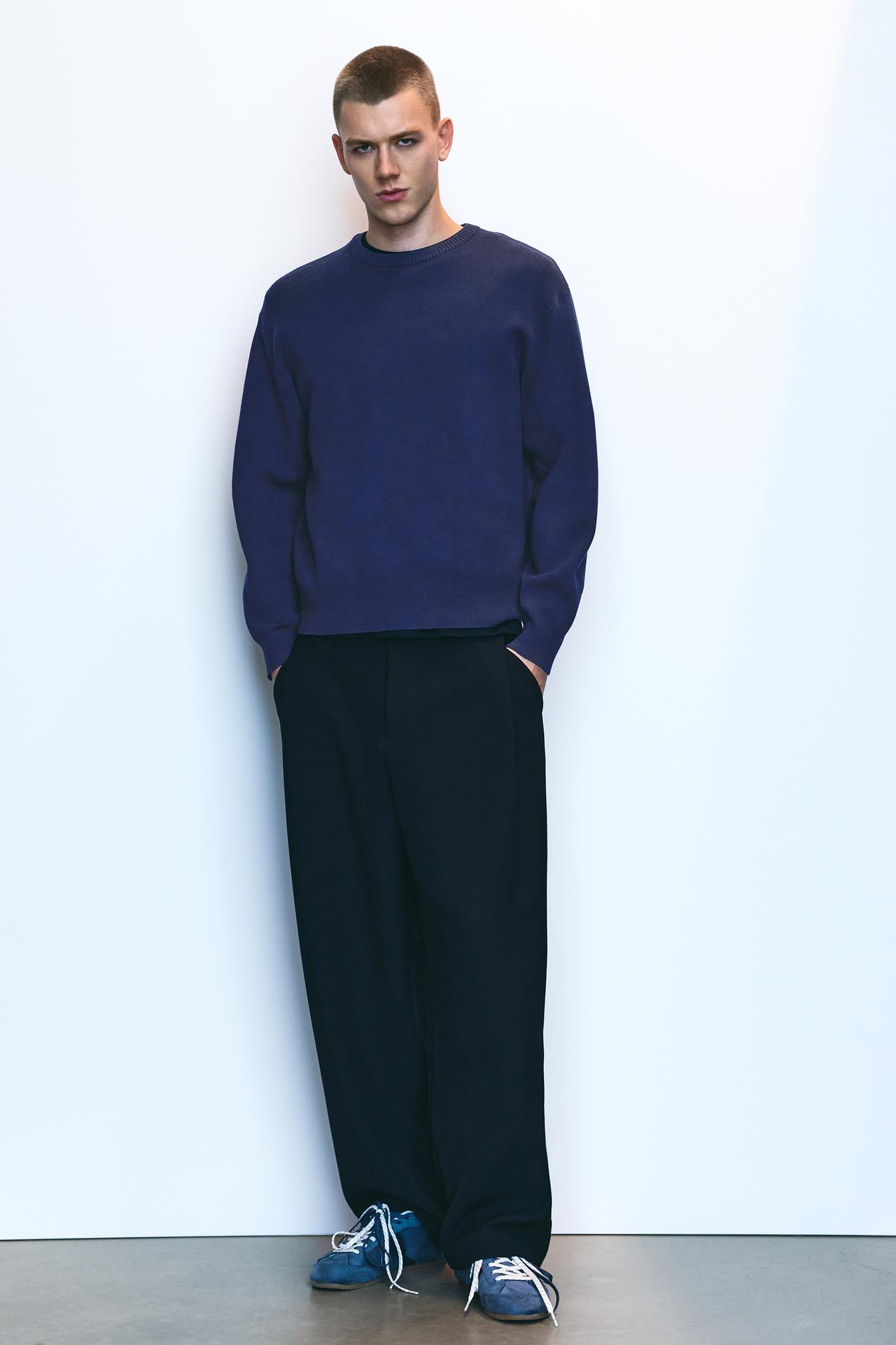 Soft-touch round neck jumper — Indigo