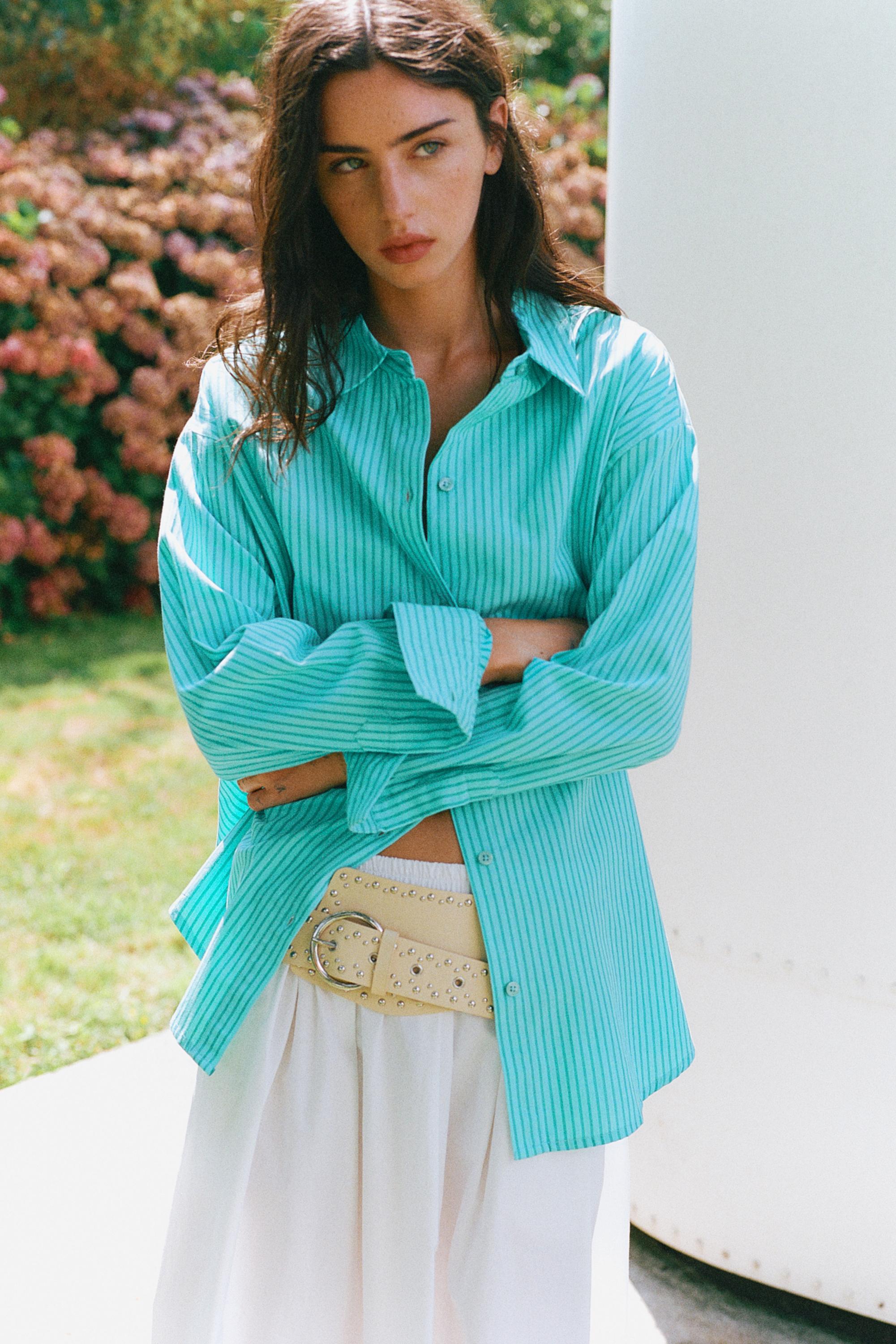 Oversize striped shirt — Turquoise
