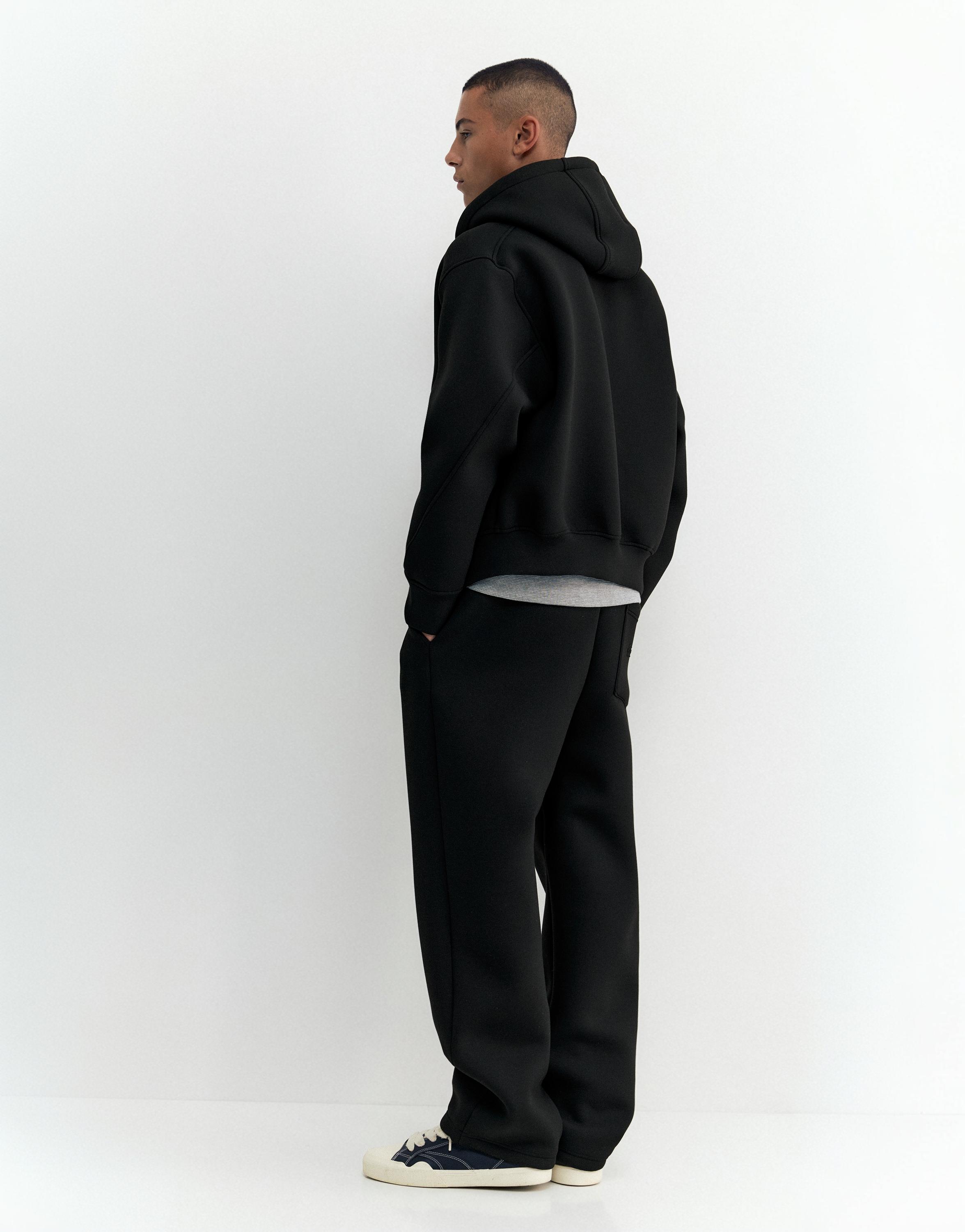 Neoprene-effect zip-up hoodie — Black