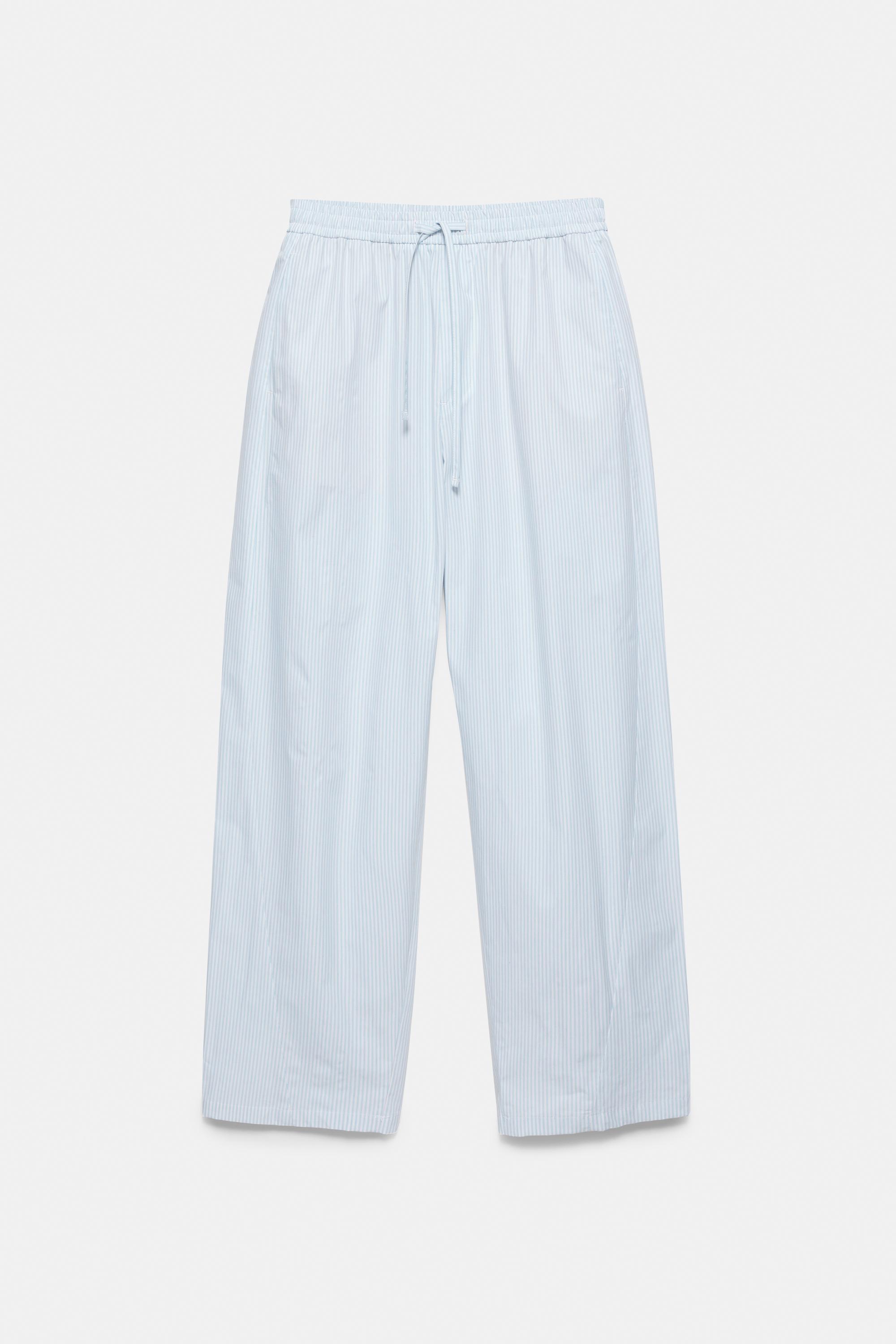 Relaxed fit striped pyjama-style trousers — Pale blue
