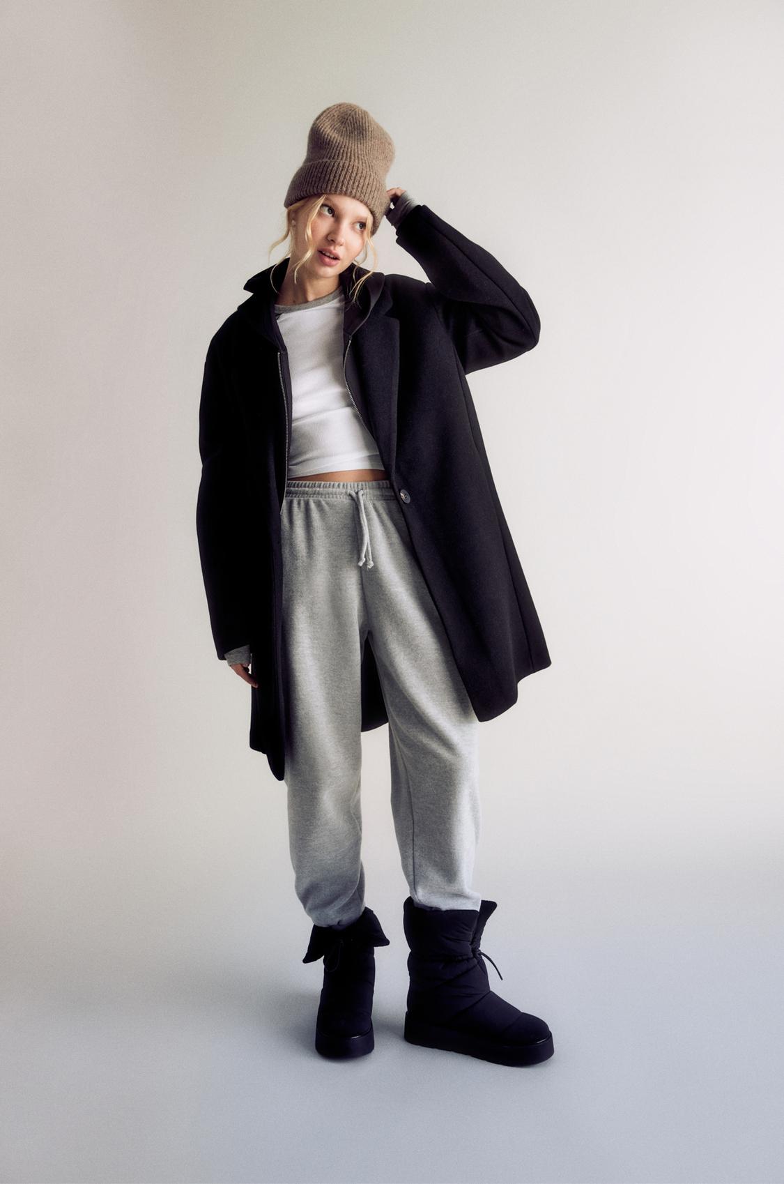 Felt texture coat with button - PULL&BEAR