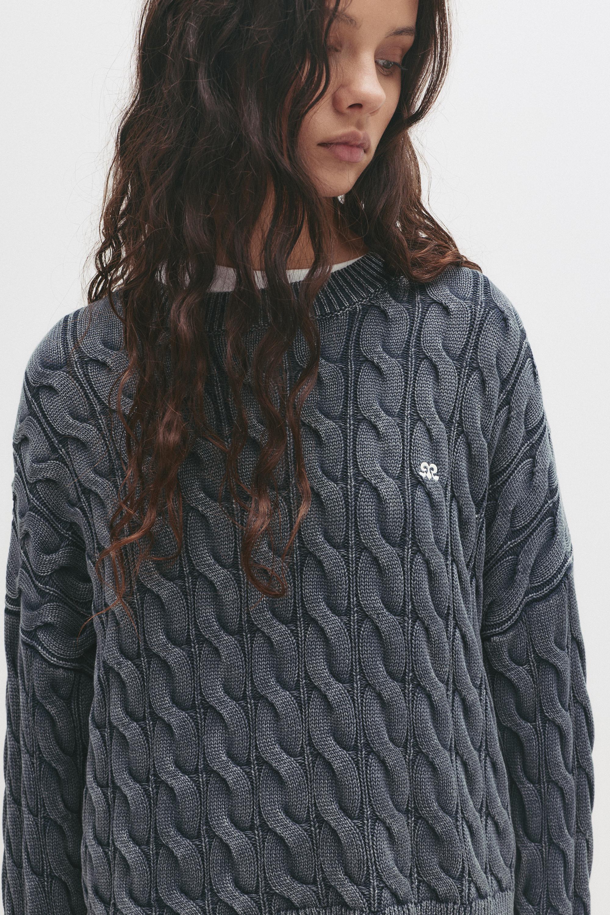 Pullover Mit Zopfmuster Im Used-Look