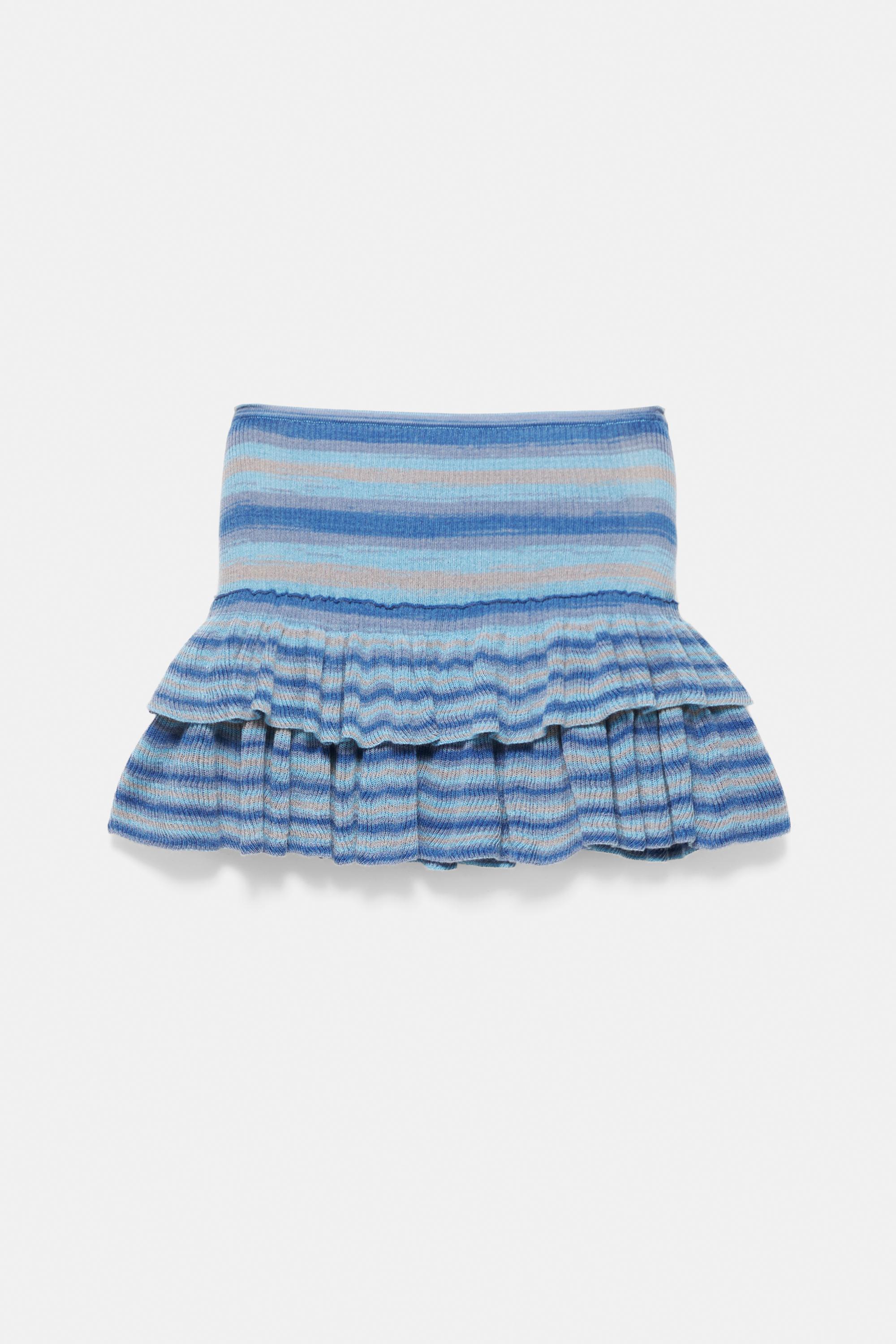 Fitted ruffled knit skirt — Blue