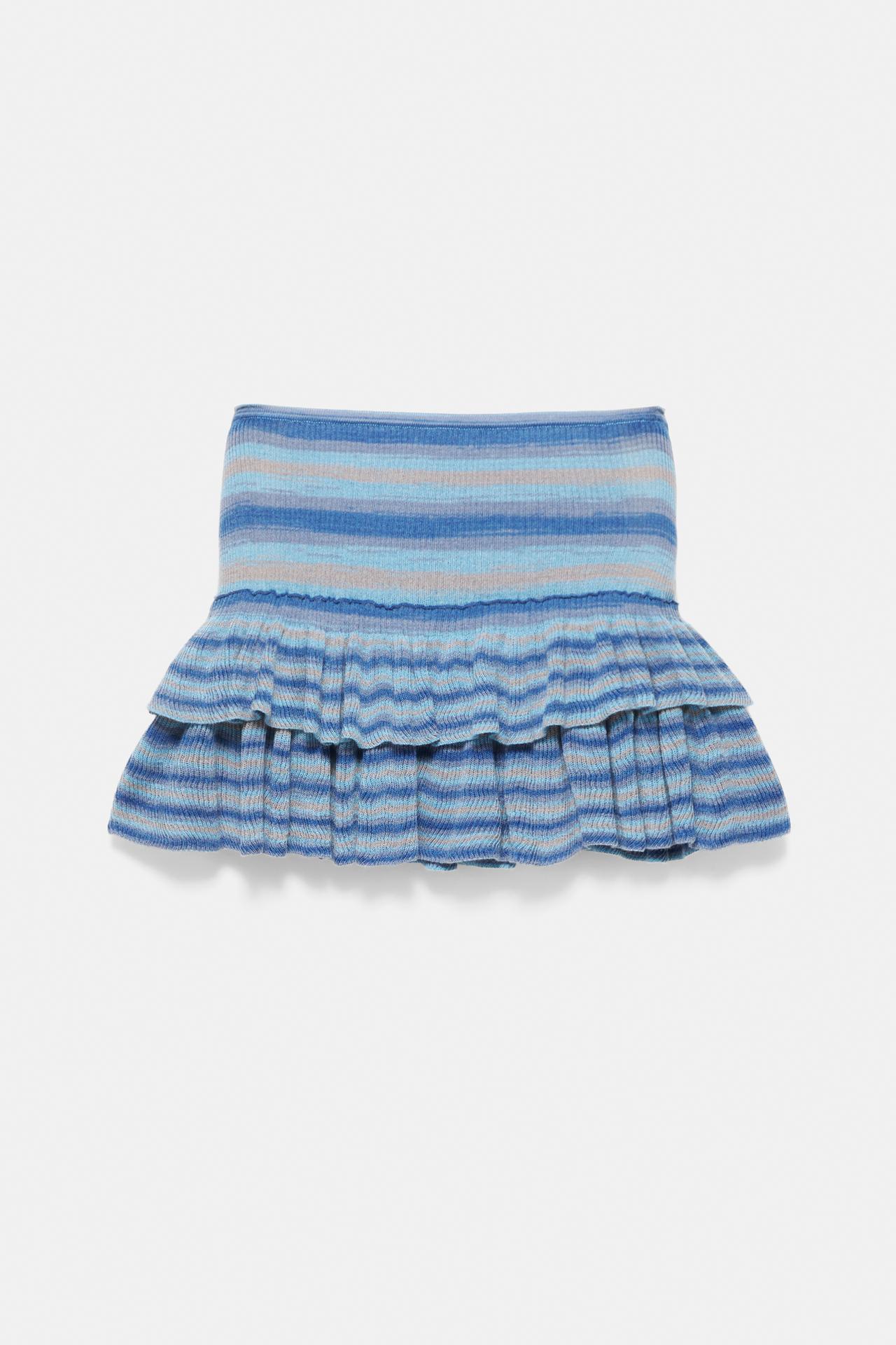 Fitted ruffled knit skirt — Blue