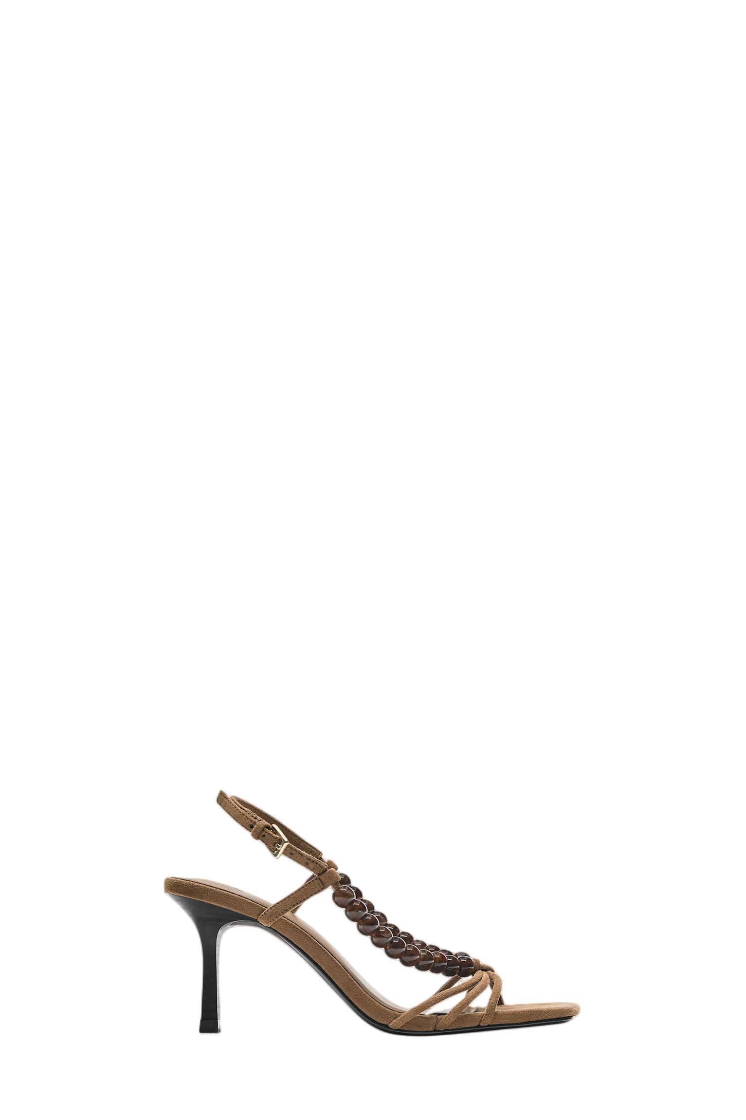 Beaded heeled sandals — Brown