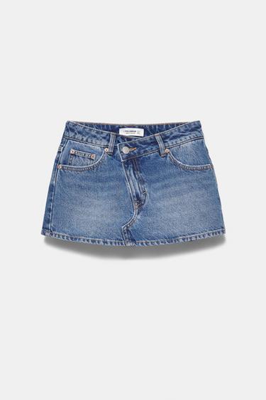 Cross-waist denim skort — Medium blue 7