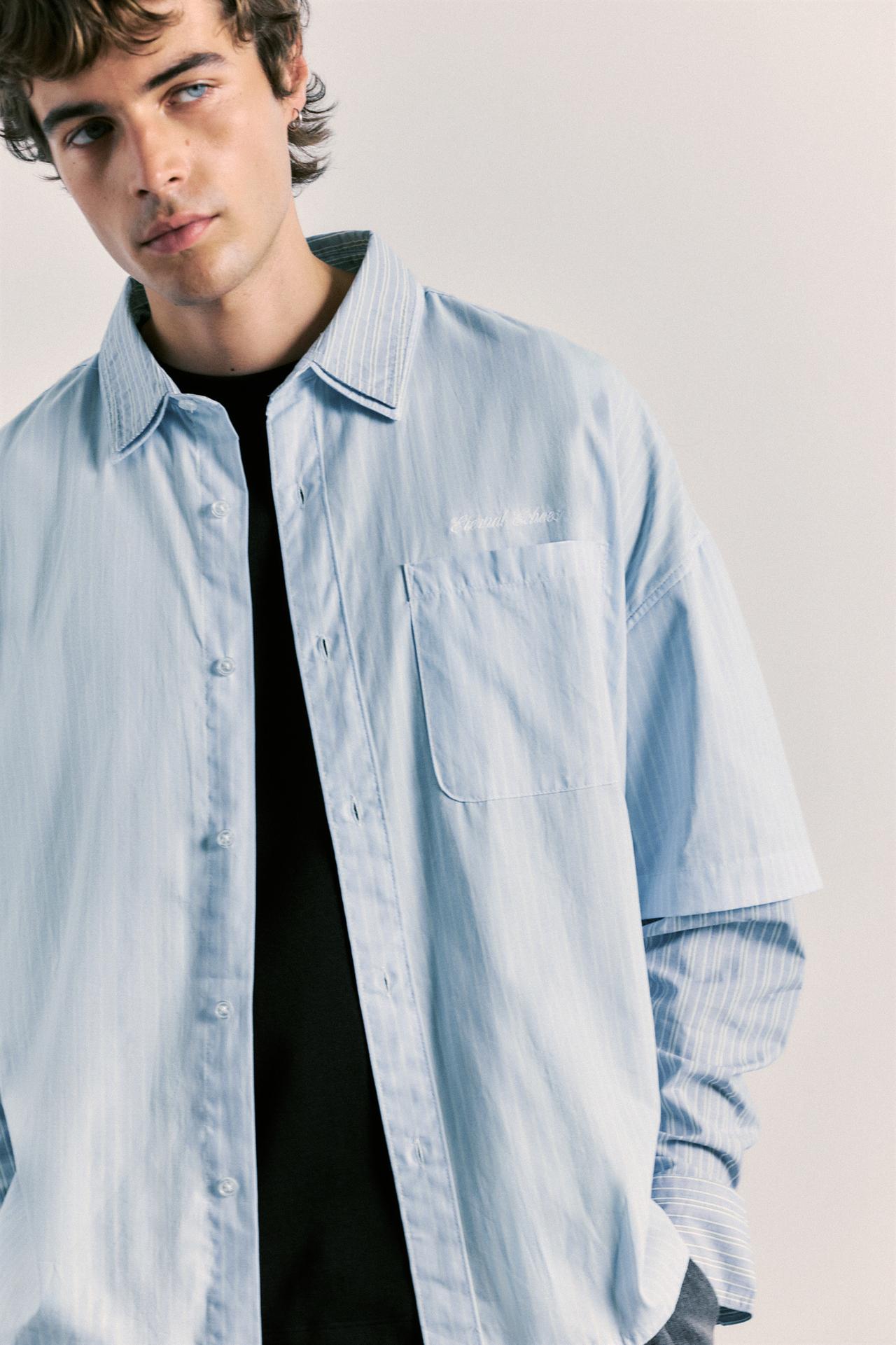 Double long sleeve striped shirt — Blue