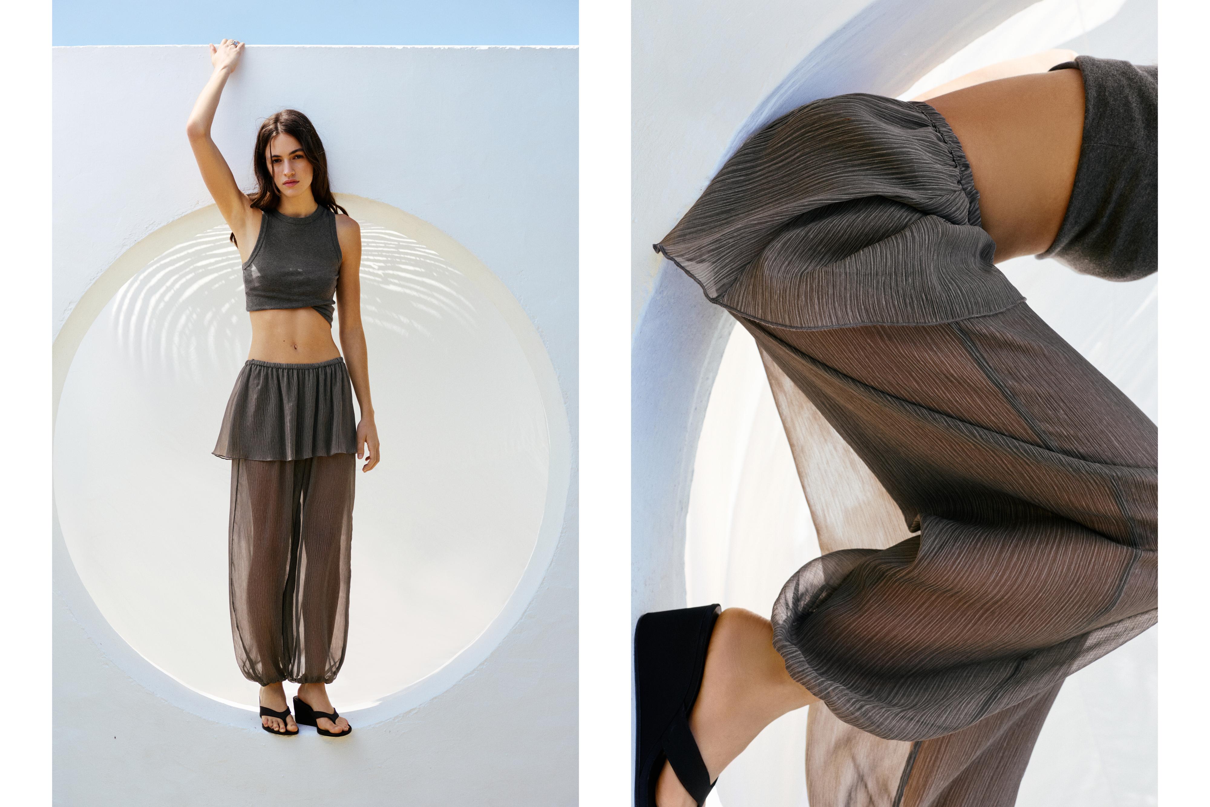 Sarouel trousers with skirt detail — Grey marl