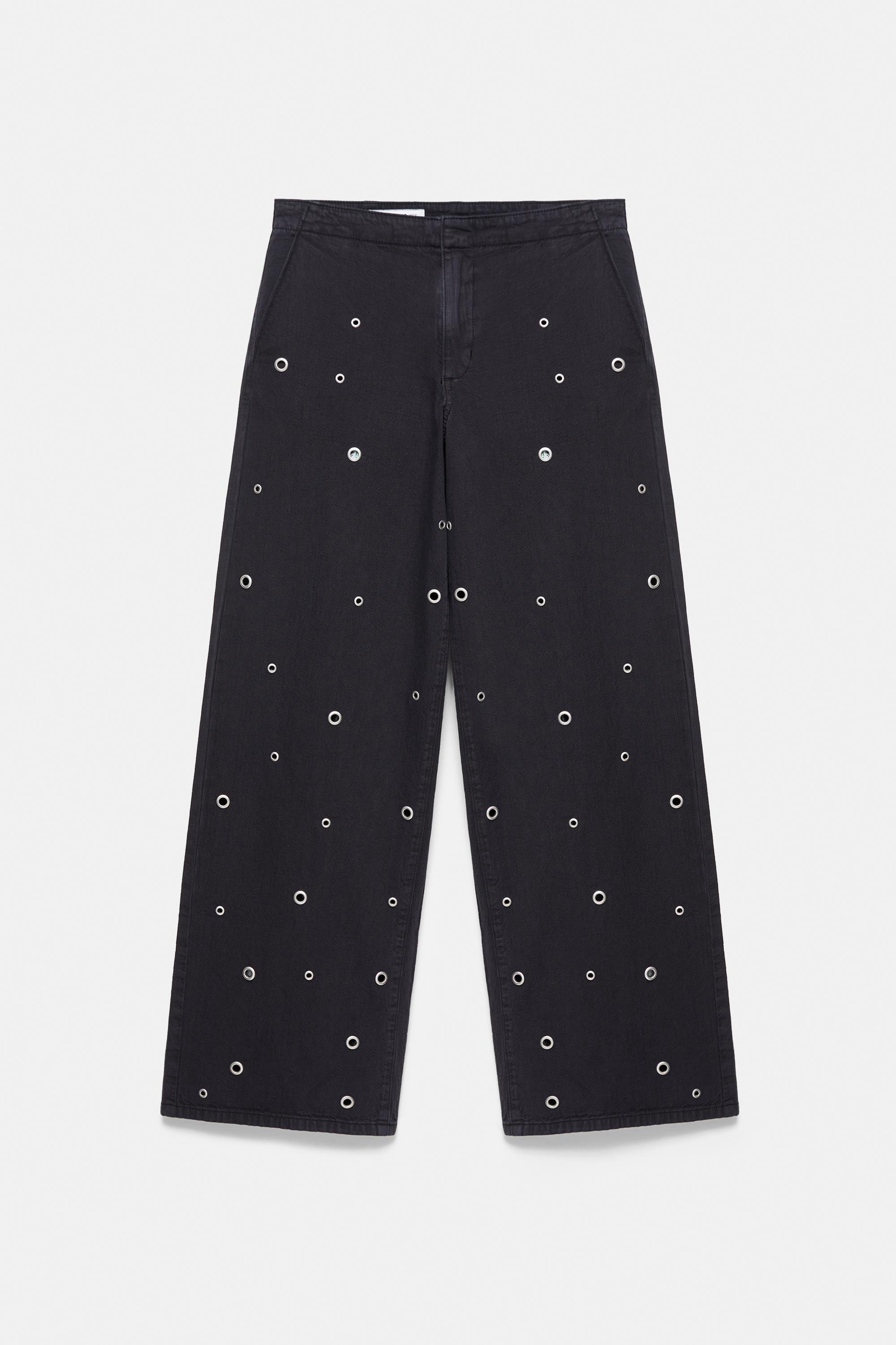 Straight-leg jeans with eyelets — Black
