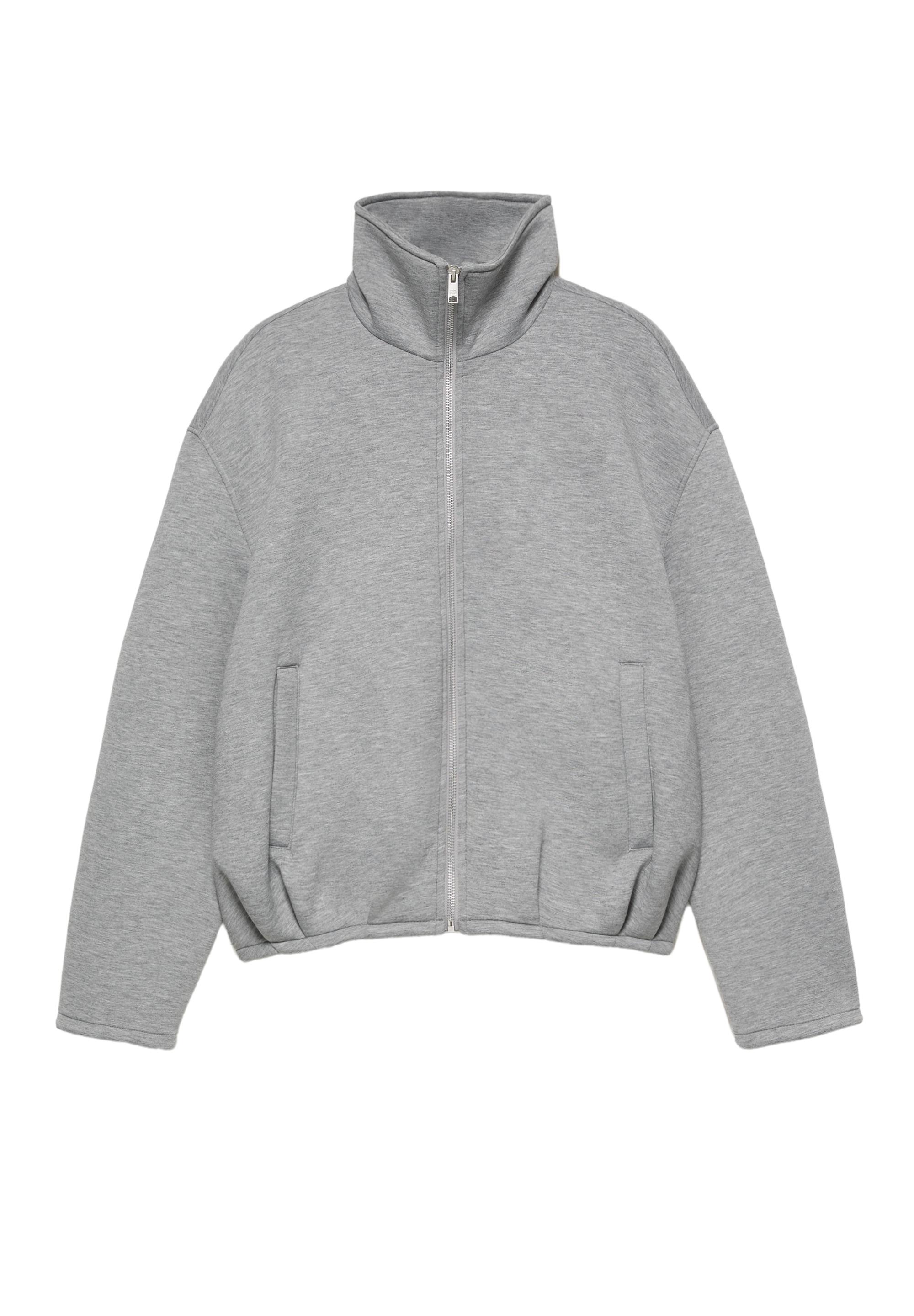 Neoprene-effect zip-up jacket — Grey marl