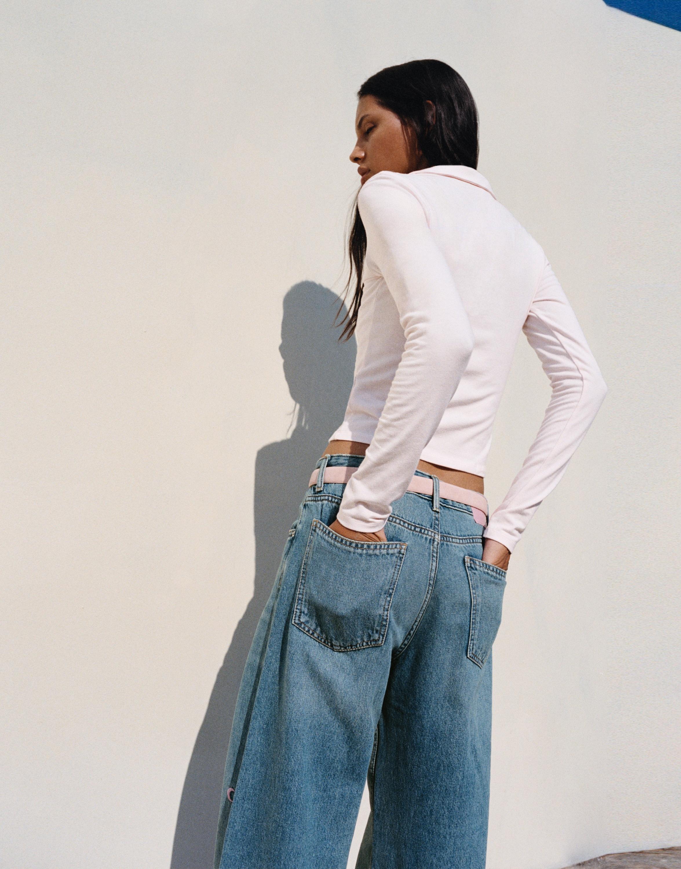 Embroidered moon baggy jeans — Medium blue