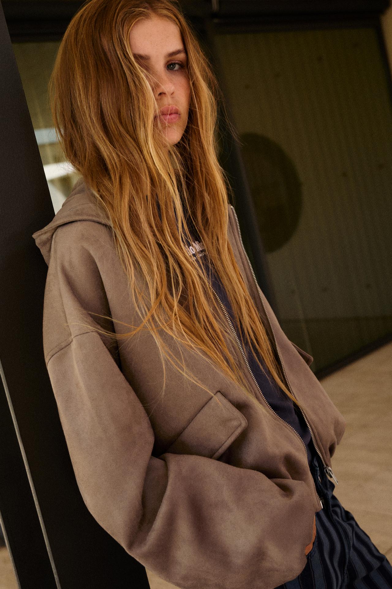 Faux suede bomber jacket — Mink