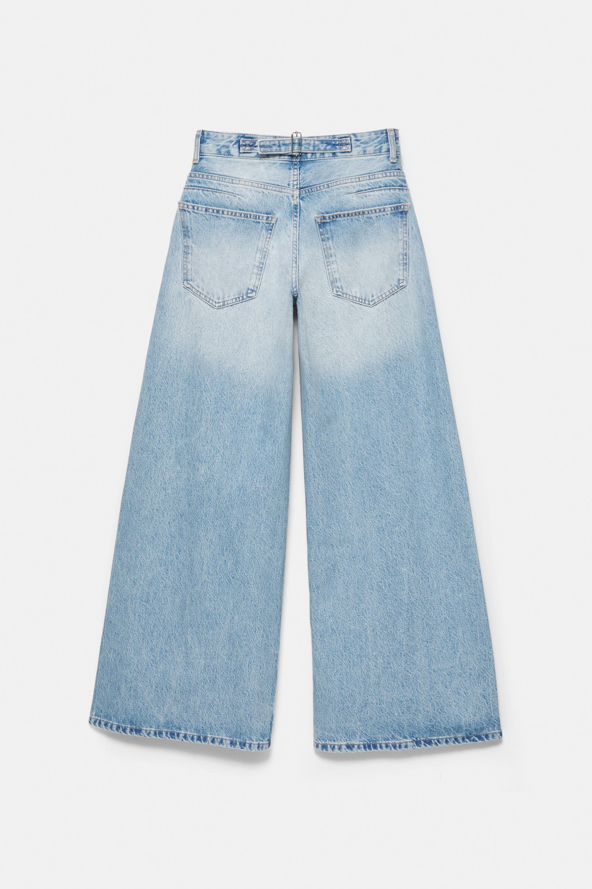 Super wide-leg jeans with belt loops — Pale blue