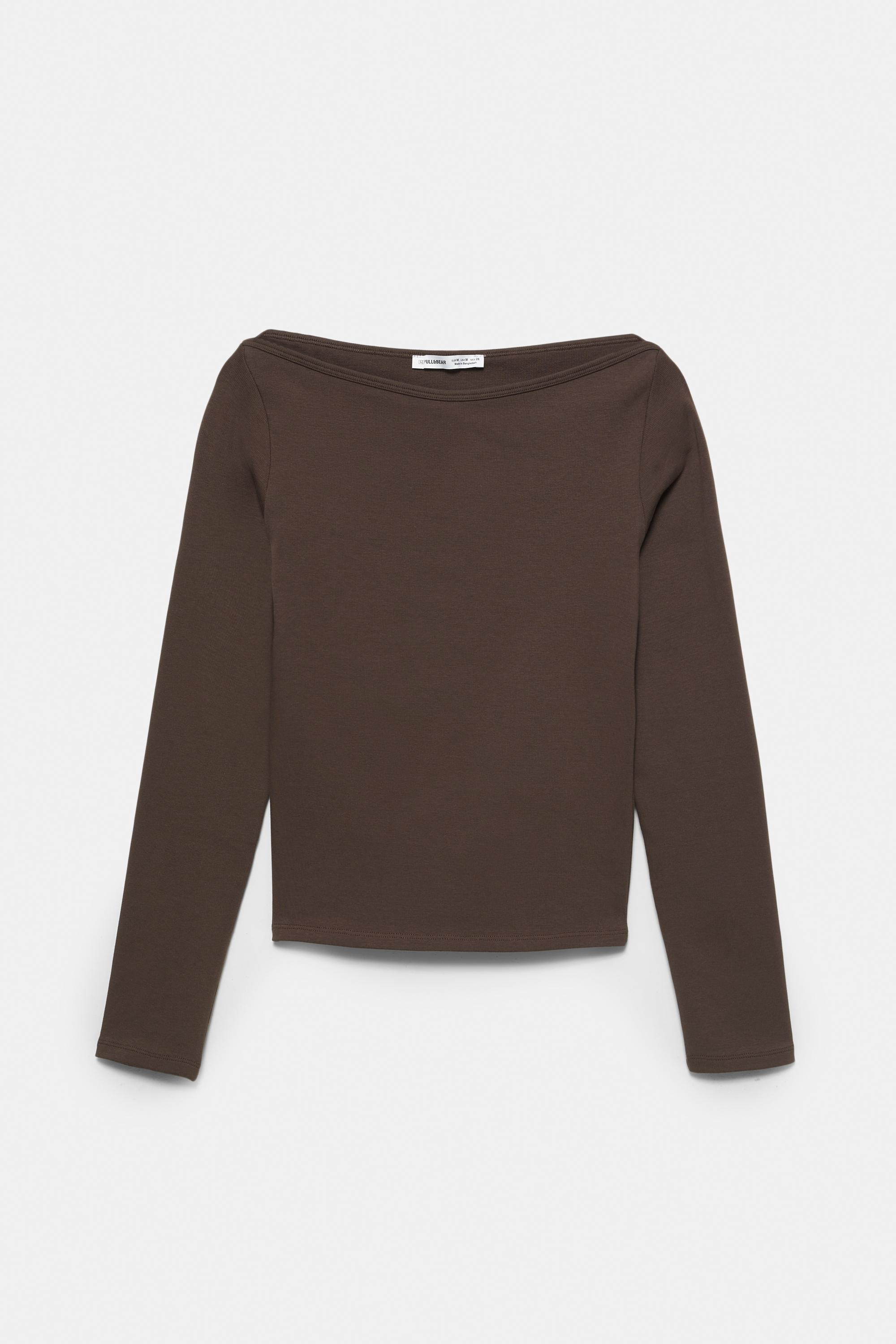 Long sleeve boat neck T-shirt — Brown