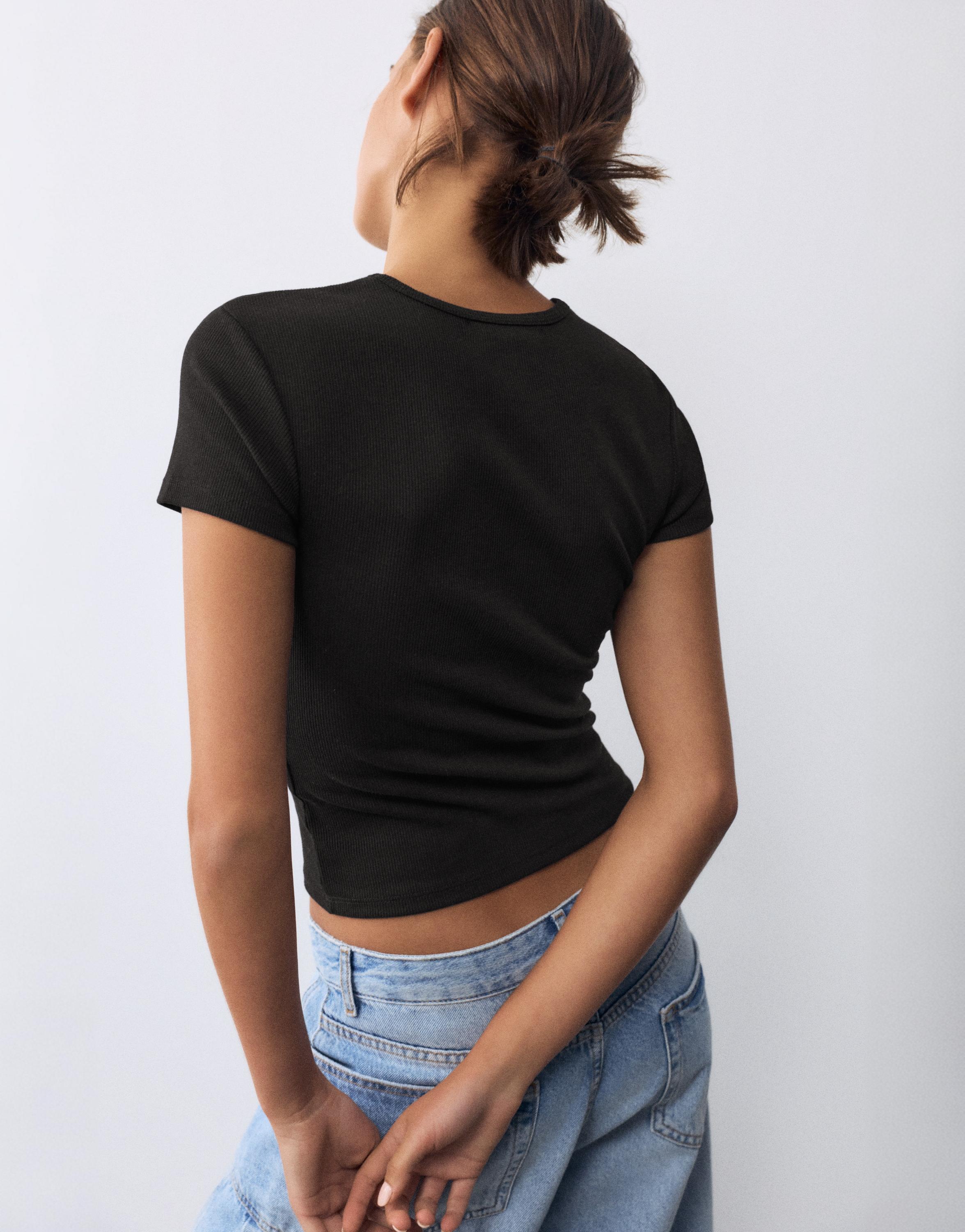 Ribbed short sleeve T-shirt — Black