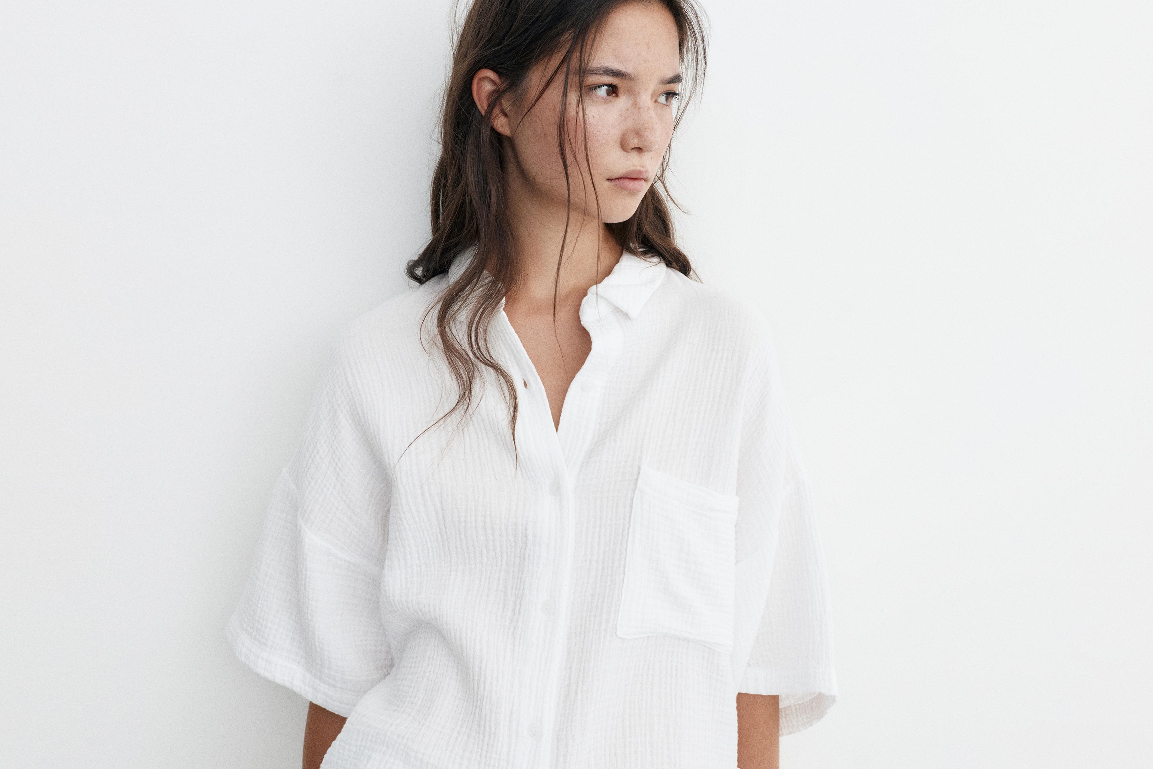 Short sleeve crepe shirt — White