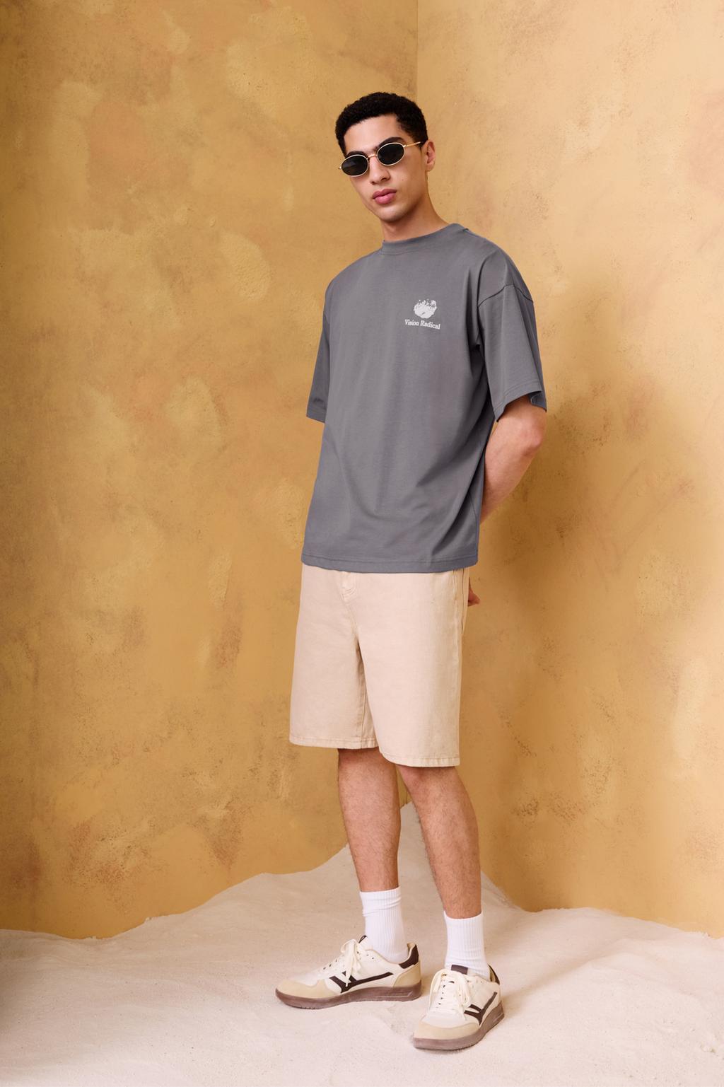 Playera gris gráfico PULL&BEAR - Main Image