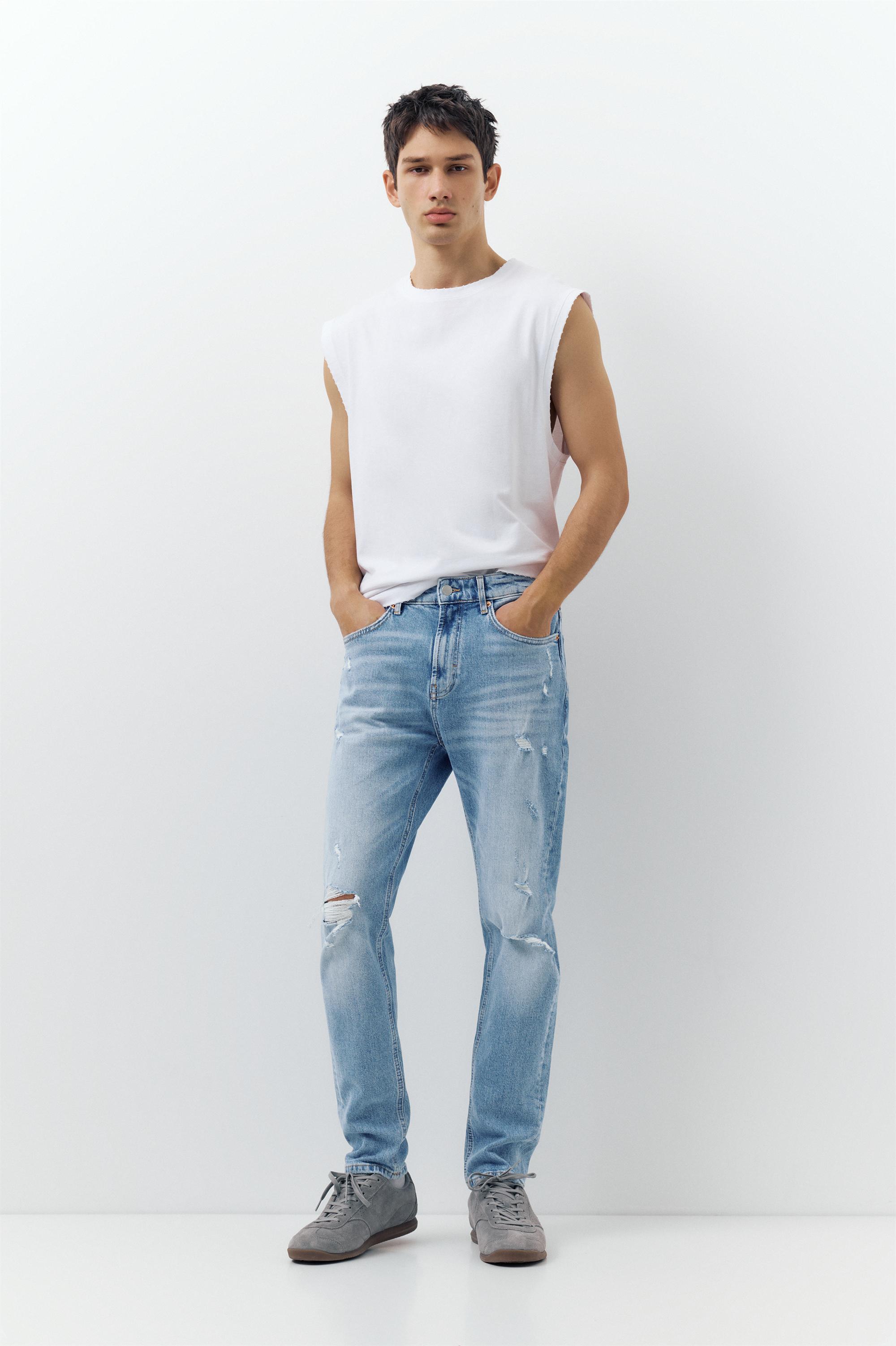 Ripped slim fit jeans — Medium blue