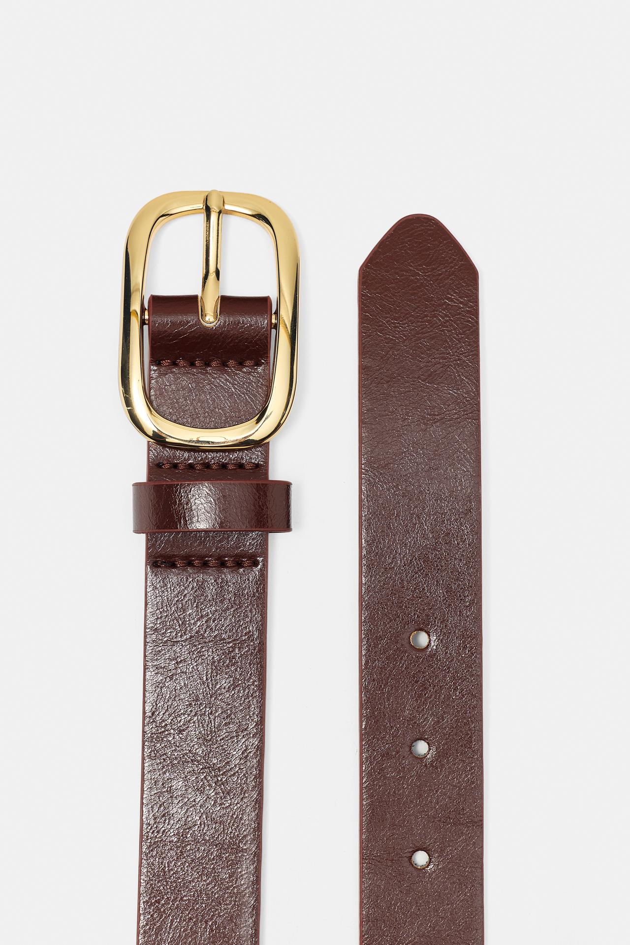 Belt with slim buckle — Brown