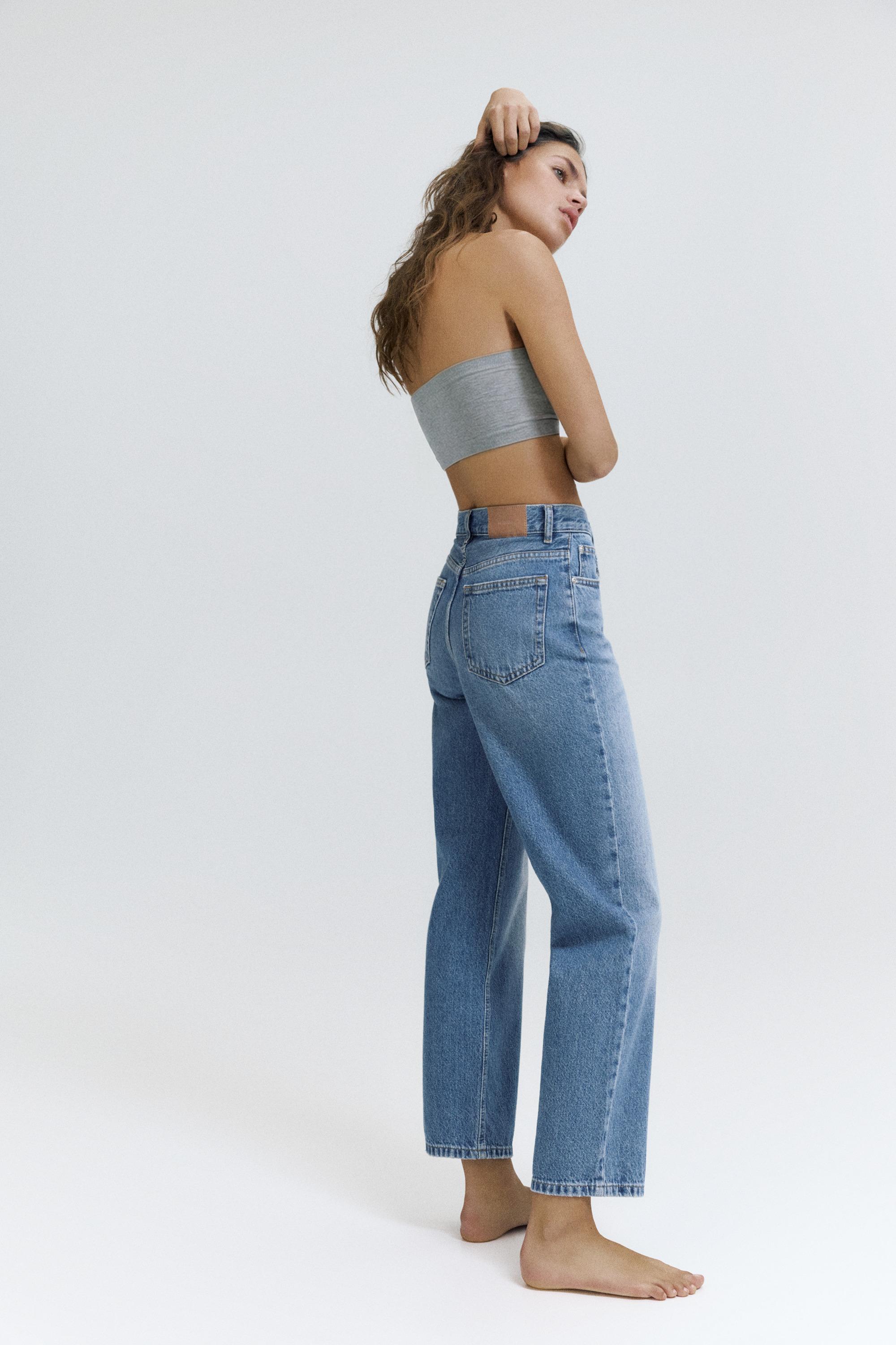 Straight-leg jeans with crossover waistband — Medium blue
