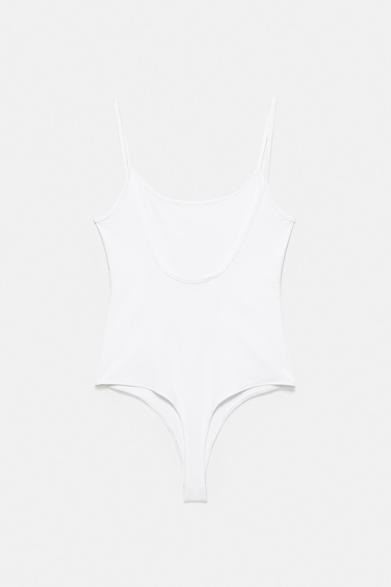 Polyamide bodysuit with thin straps — White