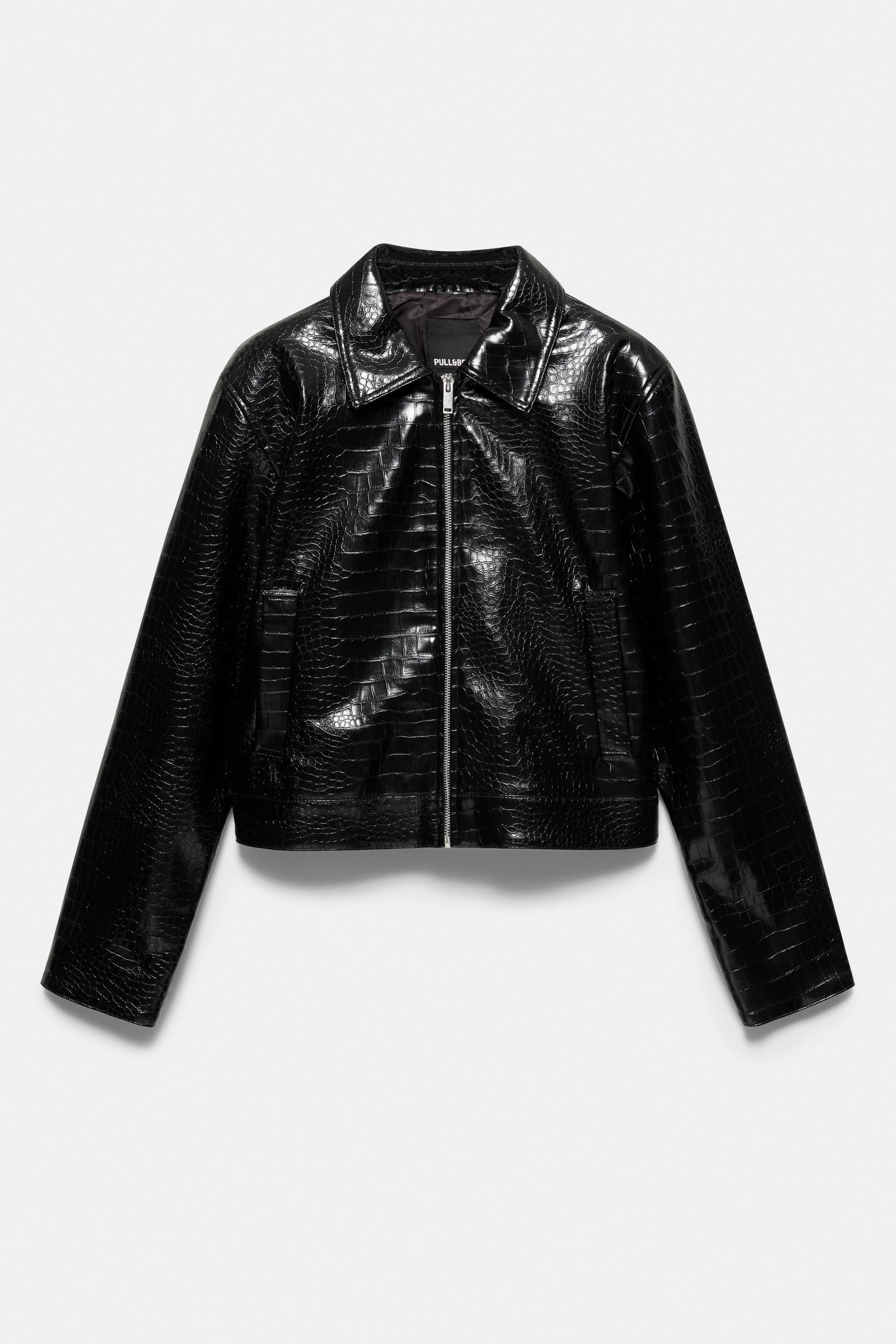 Crocodile-effect leather effect jacket — Black