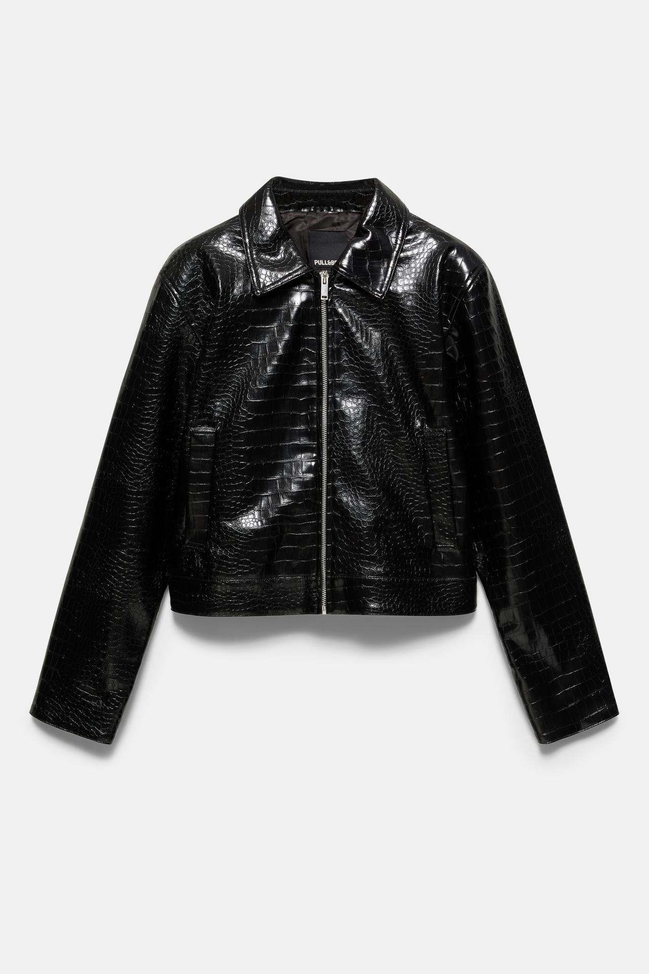 Leather effect crocodile jacket — Black