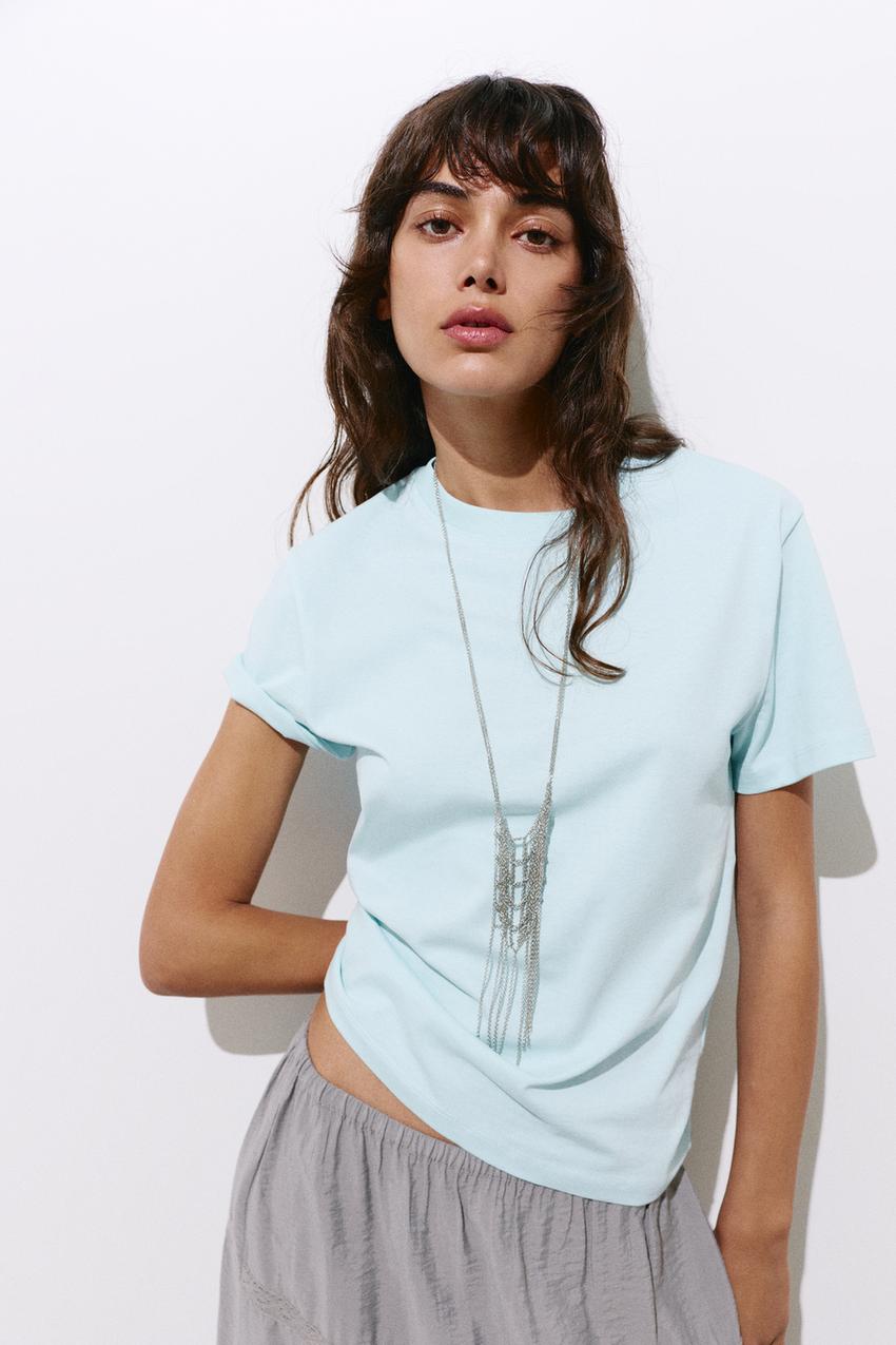 Playera manga corta celeste