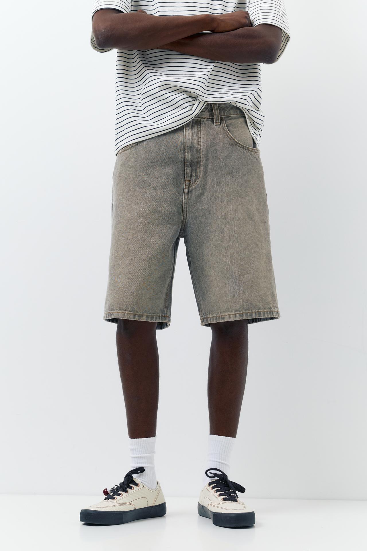 Baggy relaxed fit denim Bermuda shorts — Dark grey