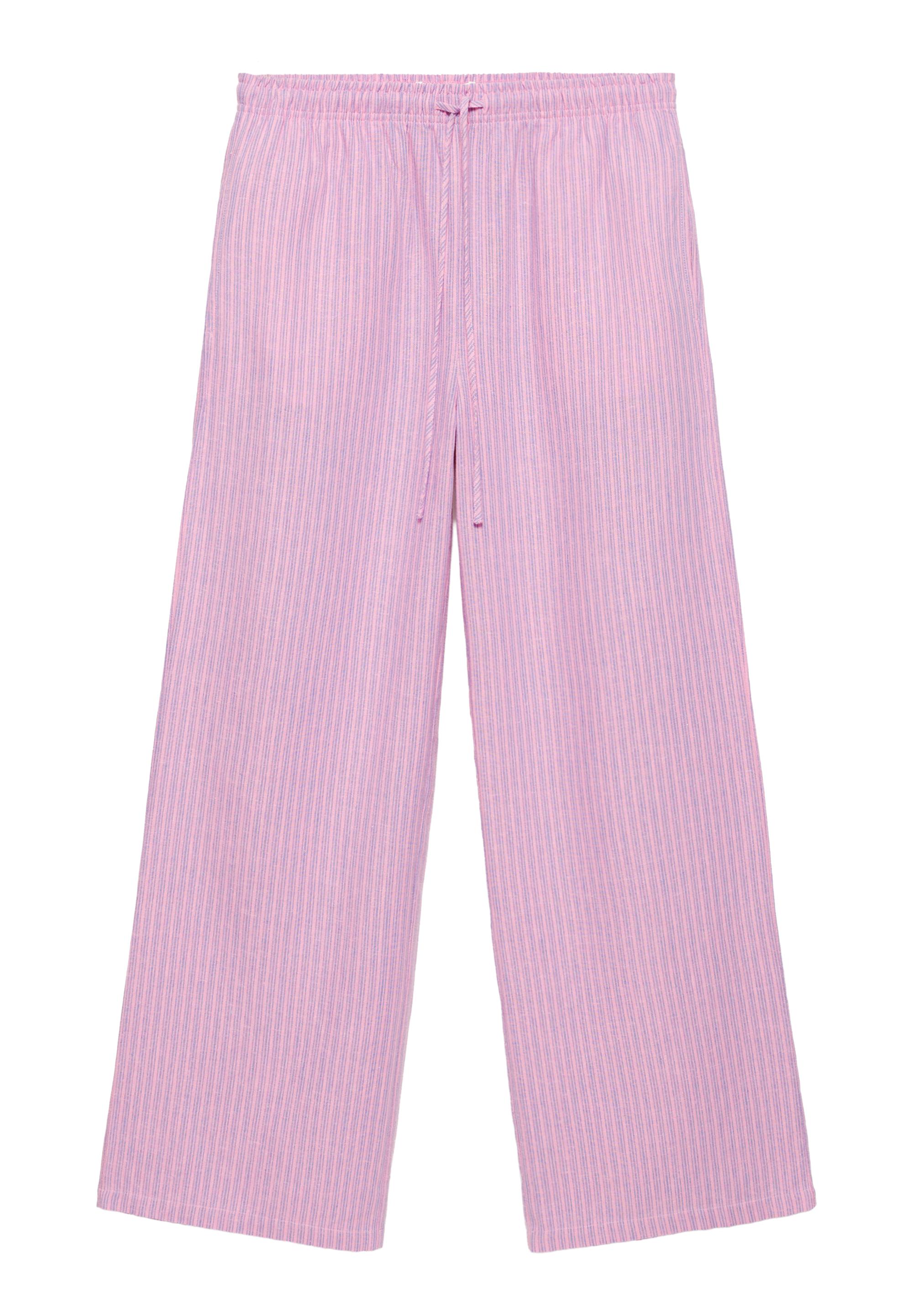 Striped pyjama-style trousers with linen — Pink