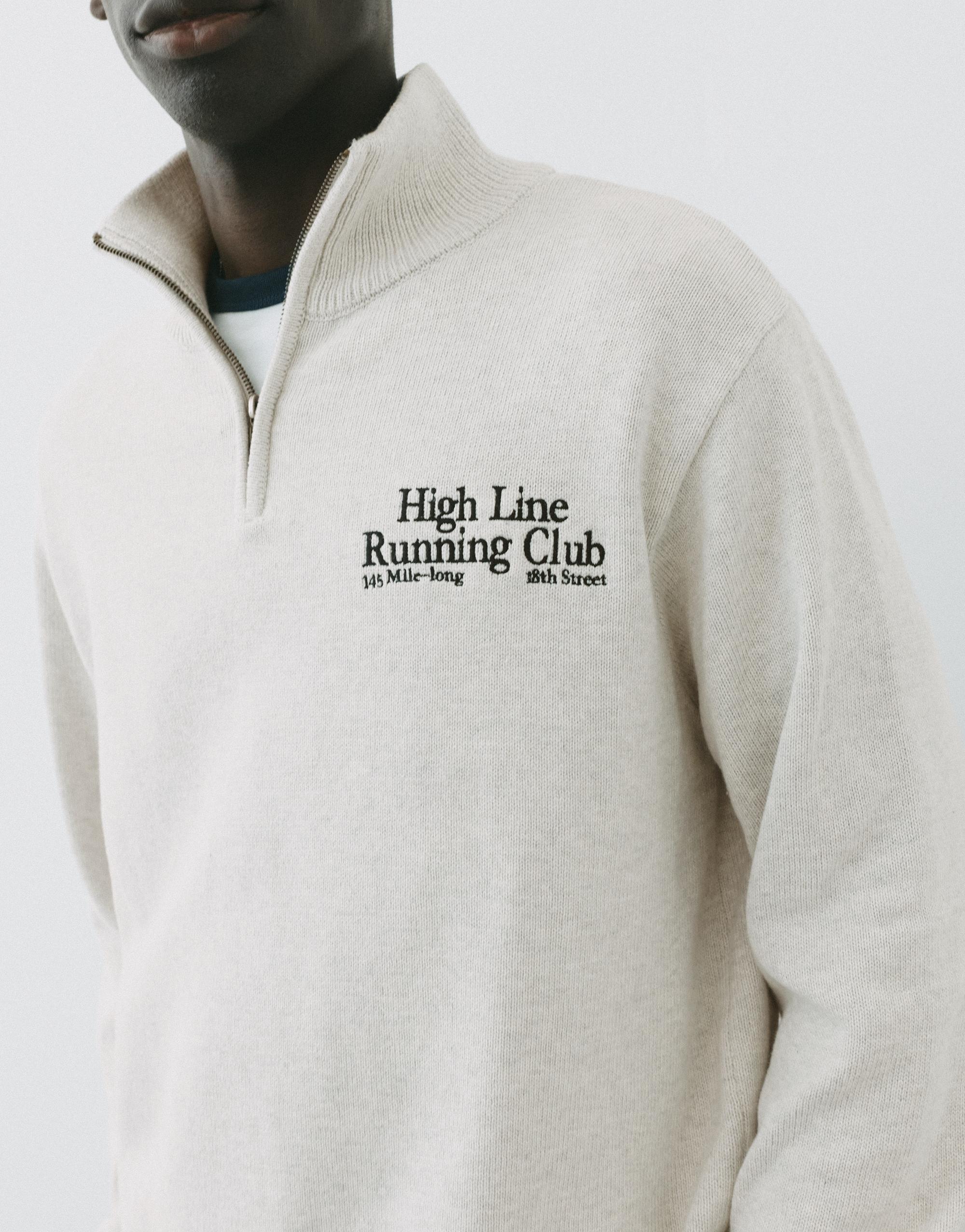 Embroidered quarter-zip sweatshirt — Grey marl
