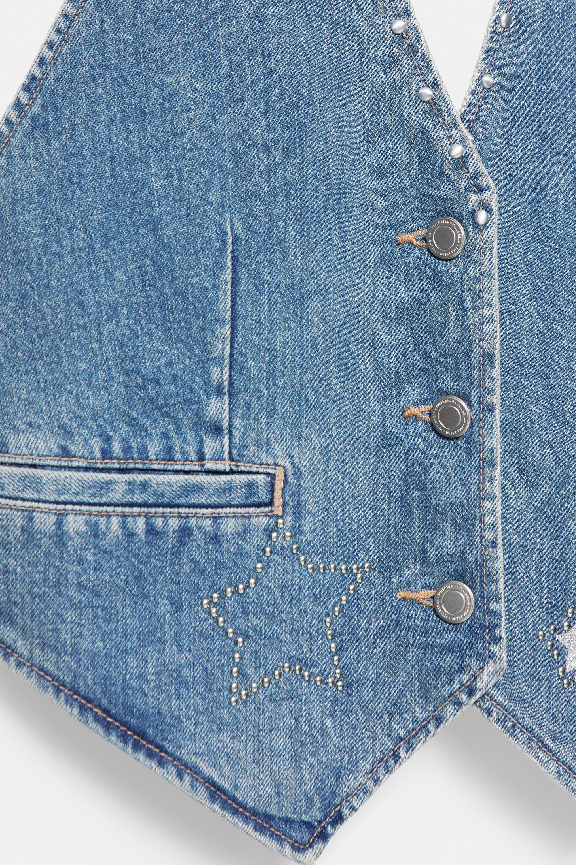 Yıldız ve zımba detaylı denim yelek