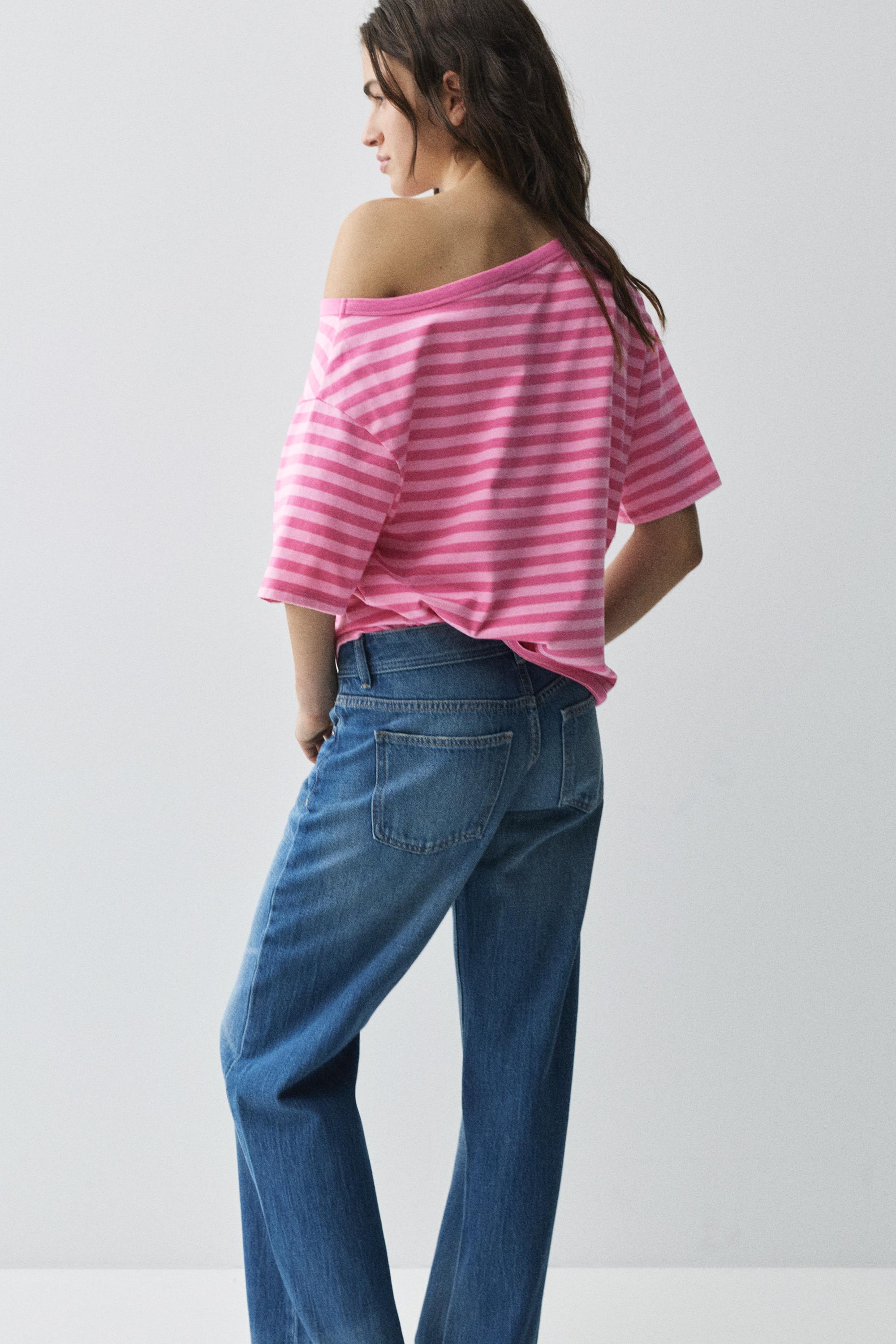 Asymmetric short sleeve T-shirt — Striped