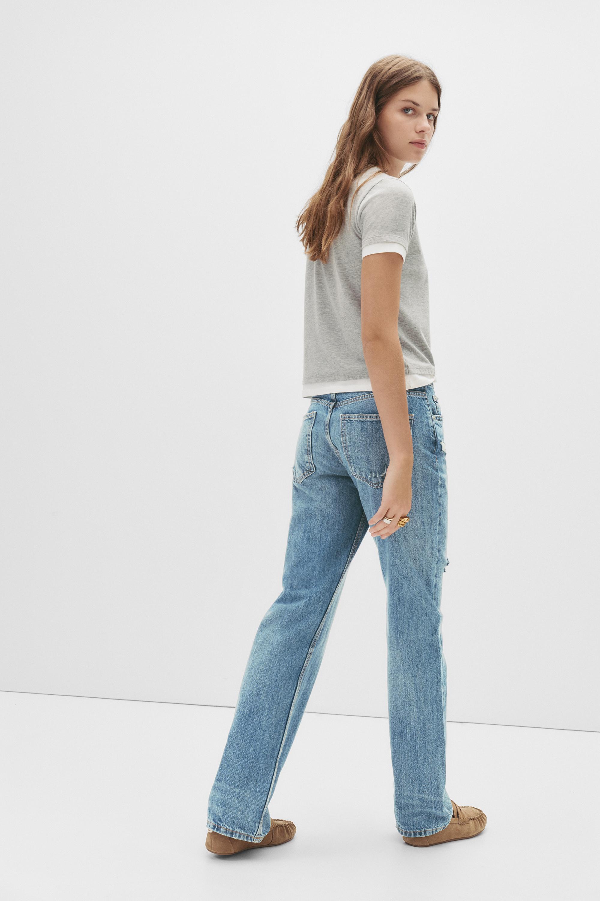 Mid-waist straight-leg jeans — Grey blue