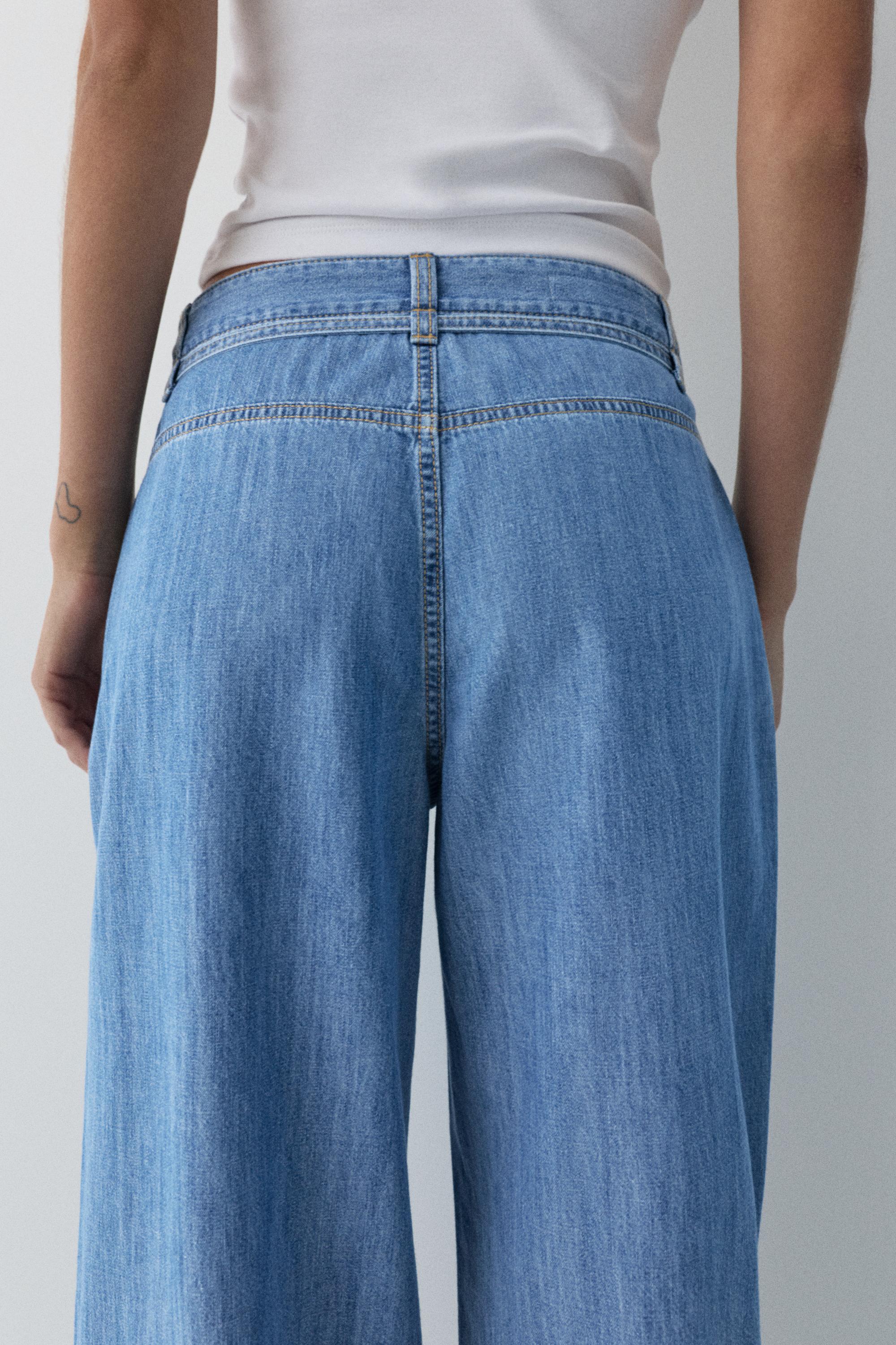 Wide-leg drawstring jeans — Pale blue