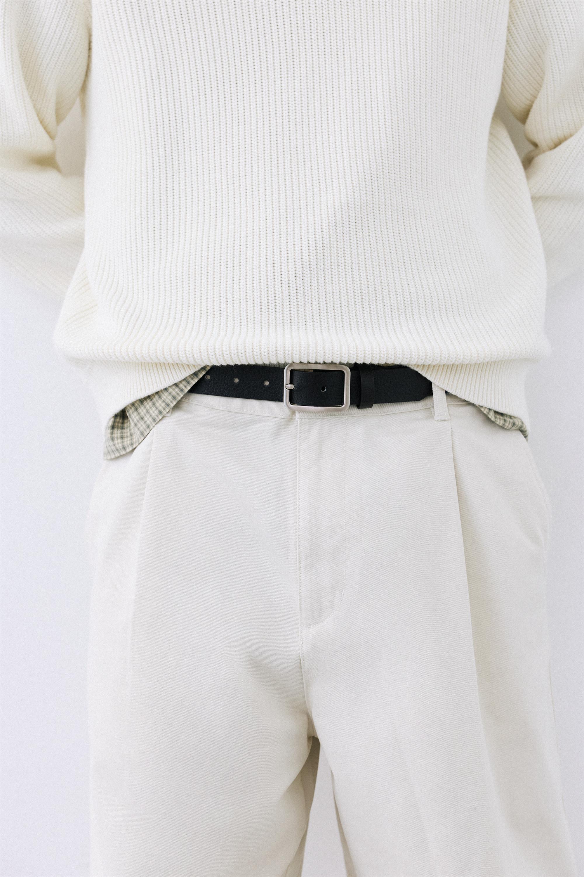 Leather effect square buckle belt — Black