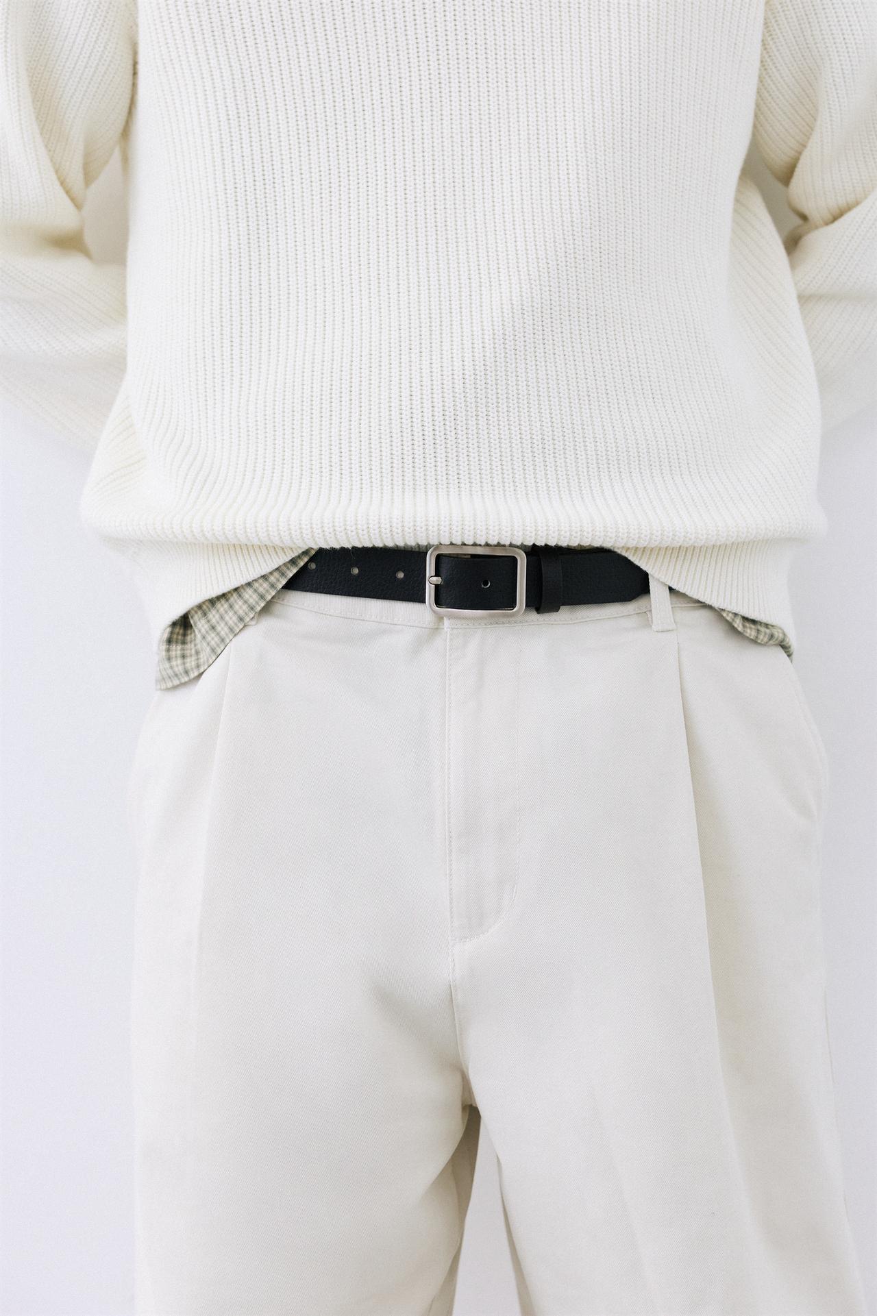 Leather effect square buckle belt — Black