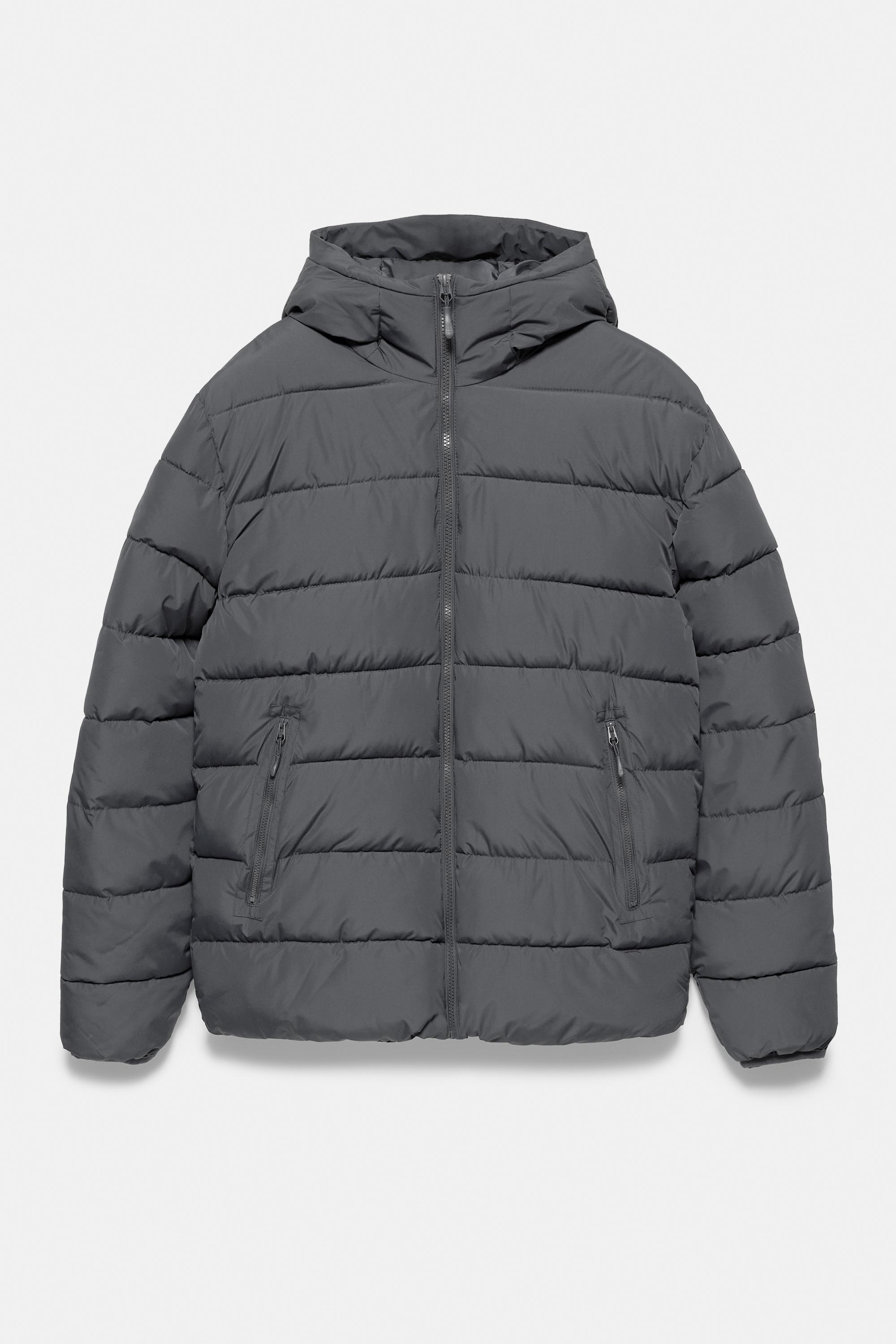 Puffer jacket with hood — Dark grey